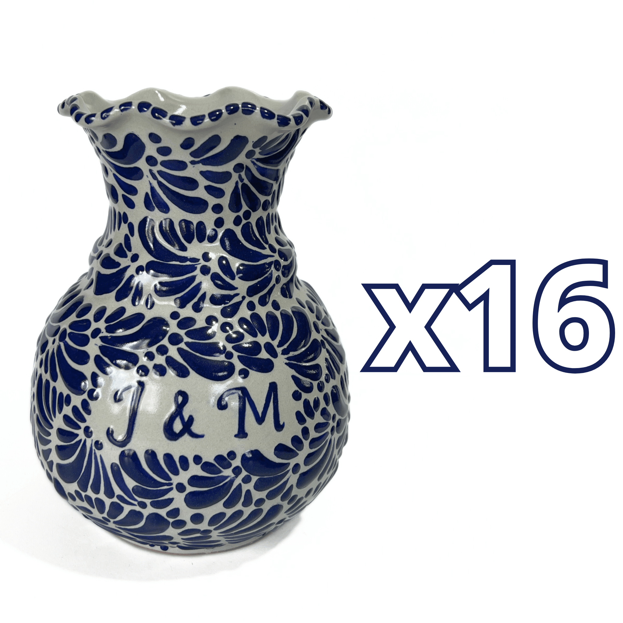 FLORERO ONDAS 20 CM PERSONALIZADO FONDO TRADICIONAL MIK AZUL COBALTO INICIALES
