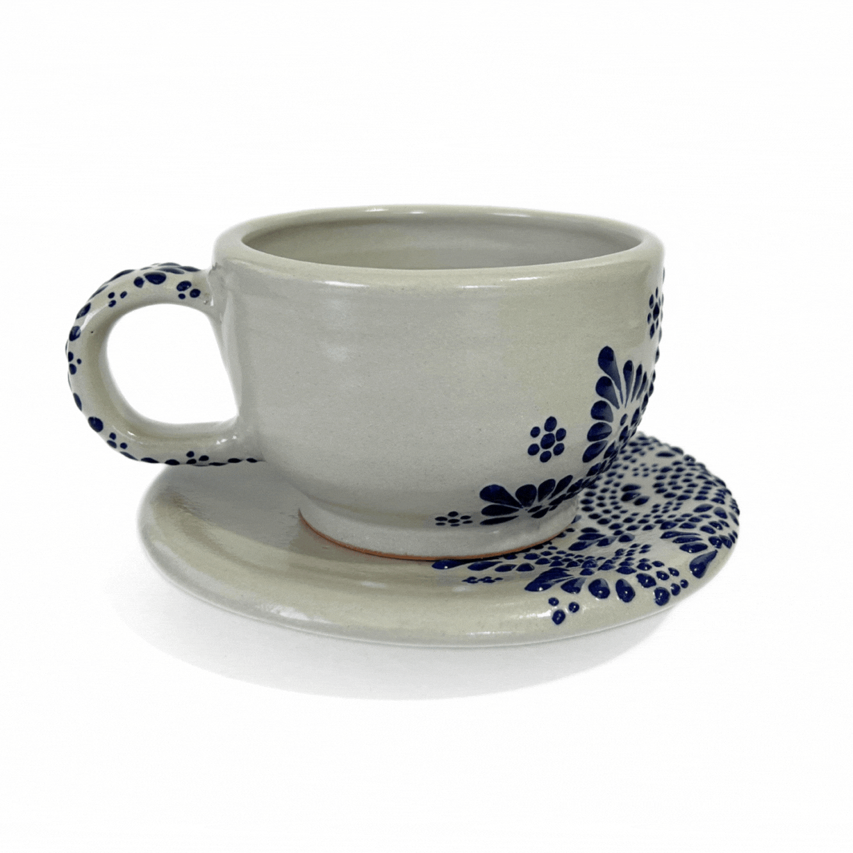 SET TAZA 300 ML Y PLATO FONDO TRADICIONAL CENEFA MANDALA AZUL COBALTO
