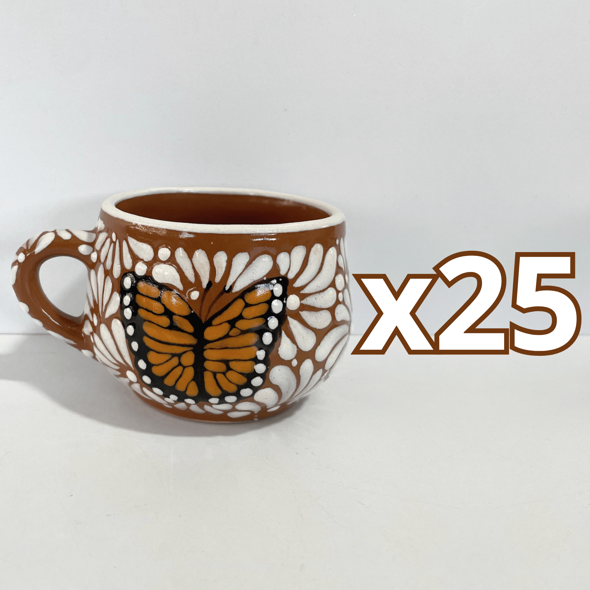 TAZA CHOCOLATERA MEDIANA FONDO CAFE MIK BLANCO MARIPOSAS