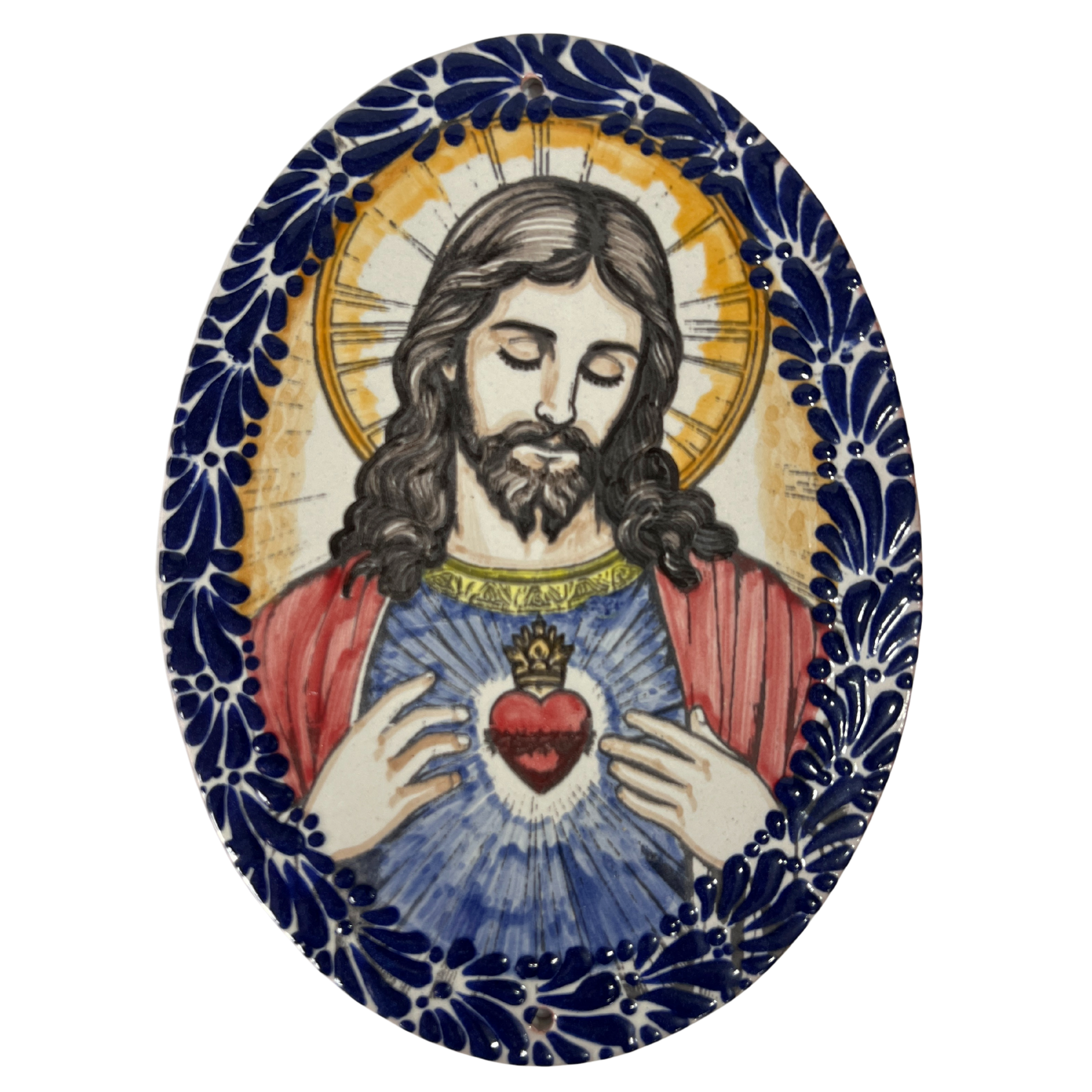 PLACA OVALADA 24 CM SAGRADO CORAZON DE JESUS MIK AZUL COBALTO