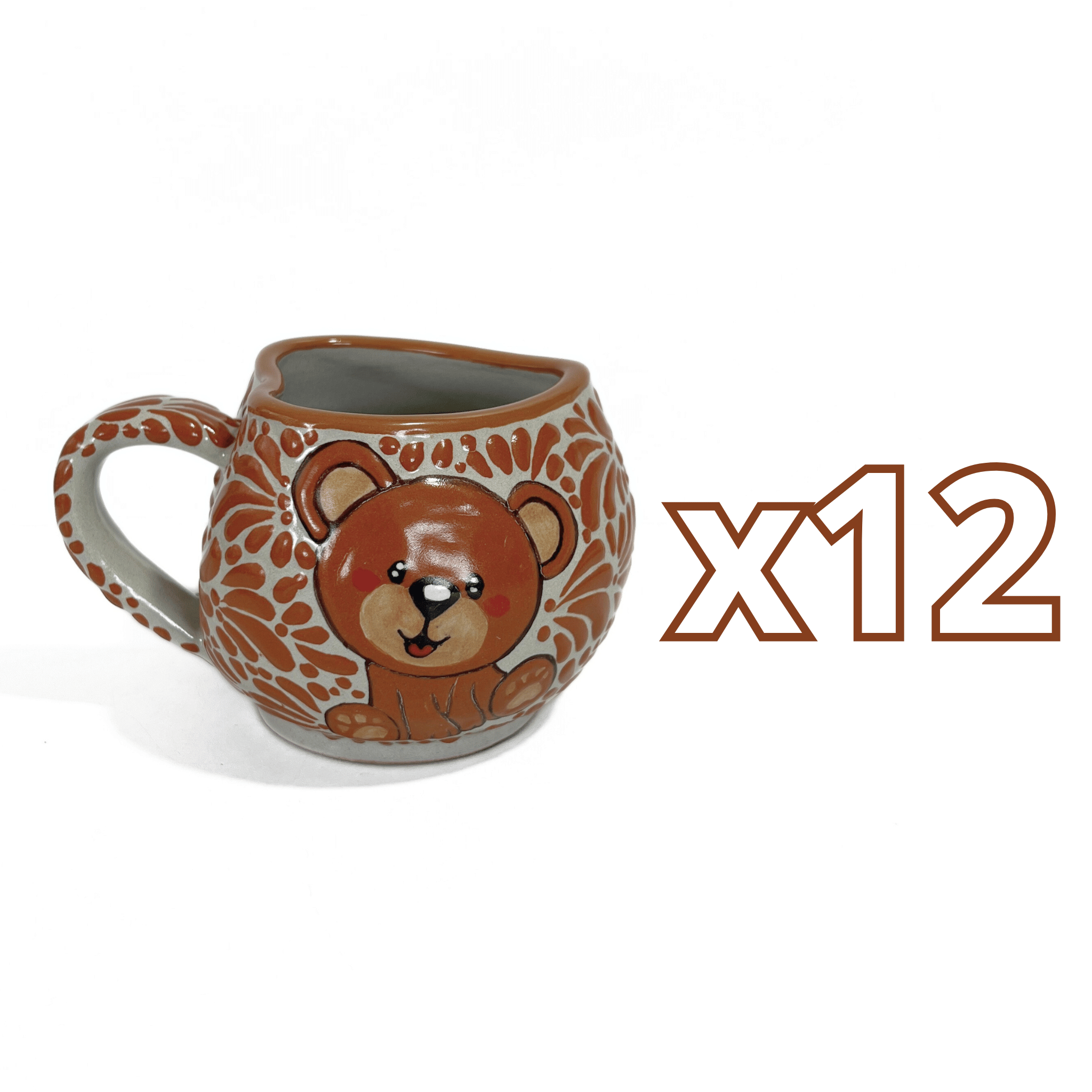 TAZA FORMA CORAZON CHOCOLATERA GRANDE FONDO TRADICIONAL MIK TERRACOTA OSITO COMPLETO