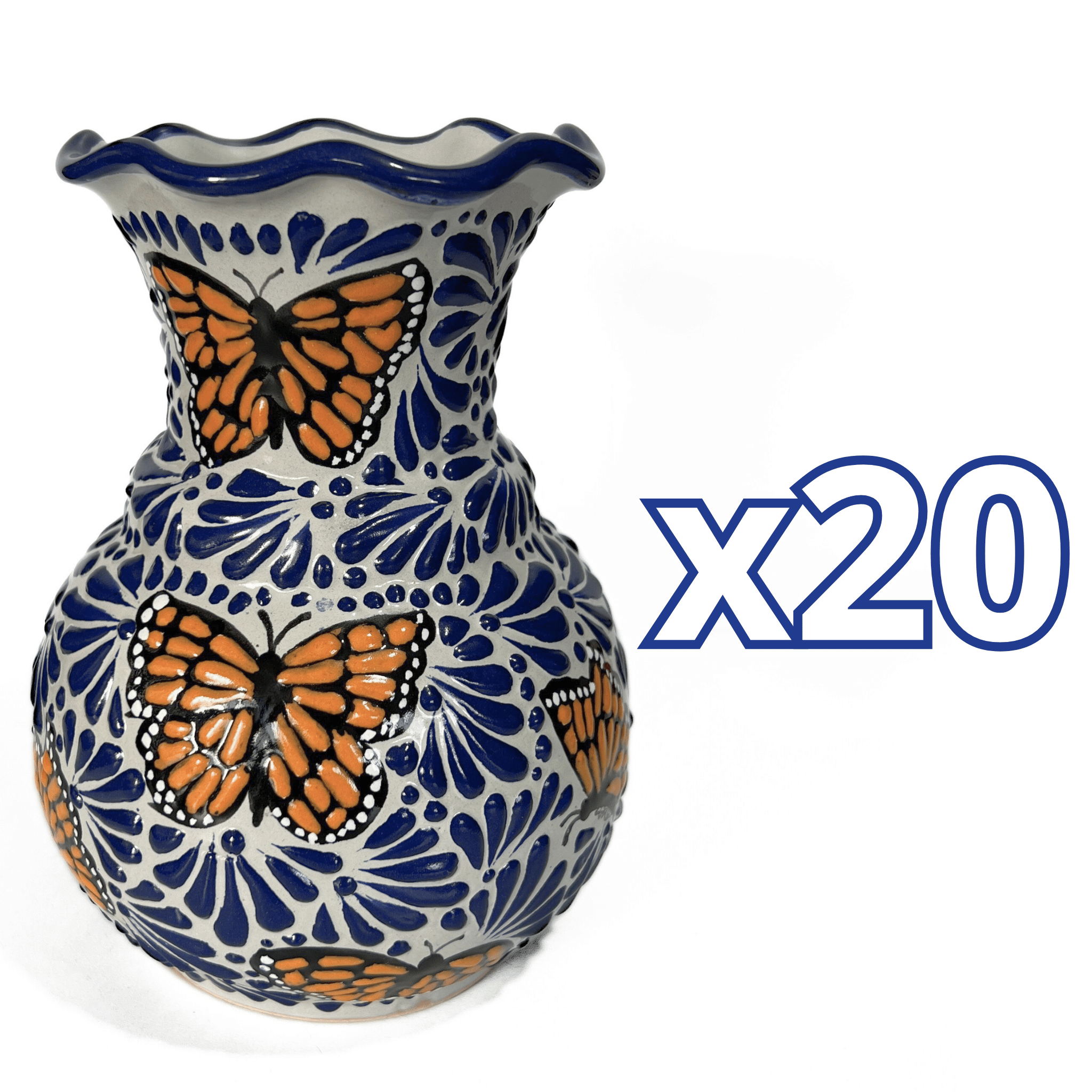 FLORERO ONDAS 20 CM FONDO TRADICIONAL MIK AZUL COBALTO MARIPOSAS