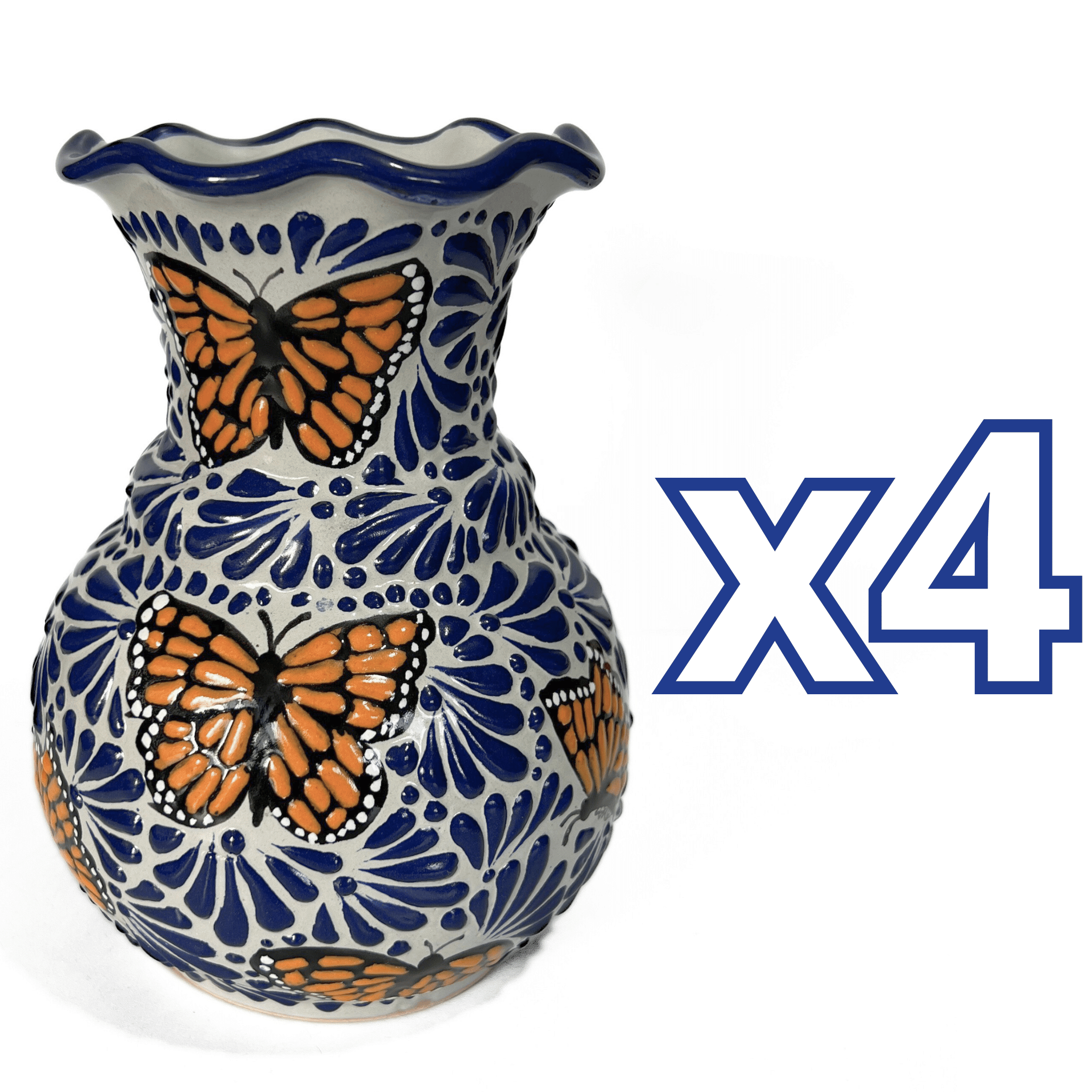FLORERO ONDAS 20 CM FONDO TRADICIONAL MIK AZUL COBALTO MARIPOSAS