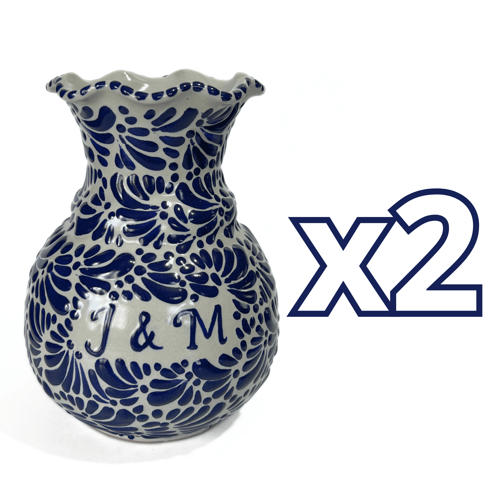 FLORERO ONDAS 20 CM PERSONALIZADO FONDO TRADICIONAL MIK AZUL COBALTO INICIALES