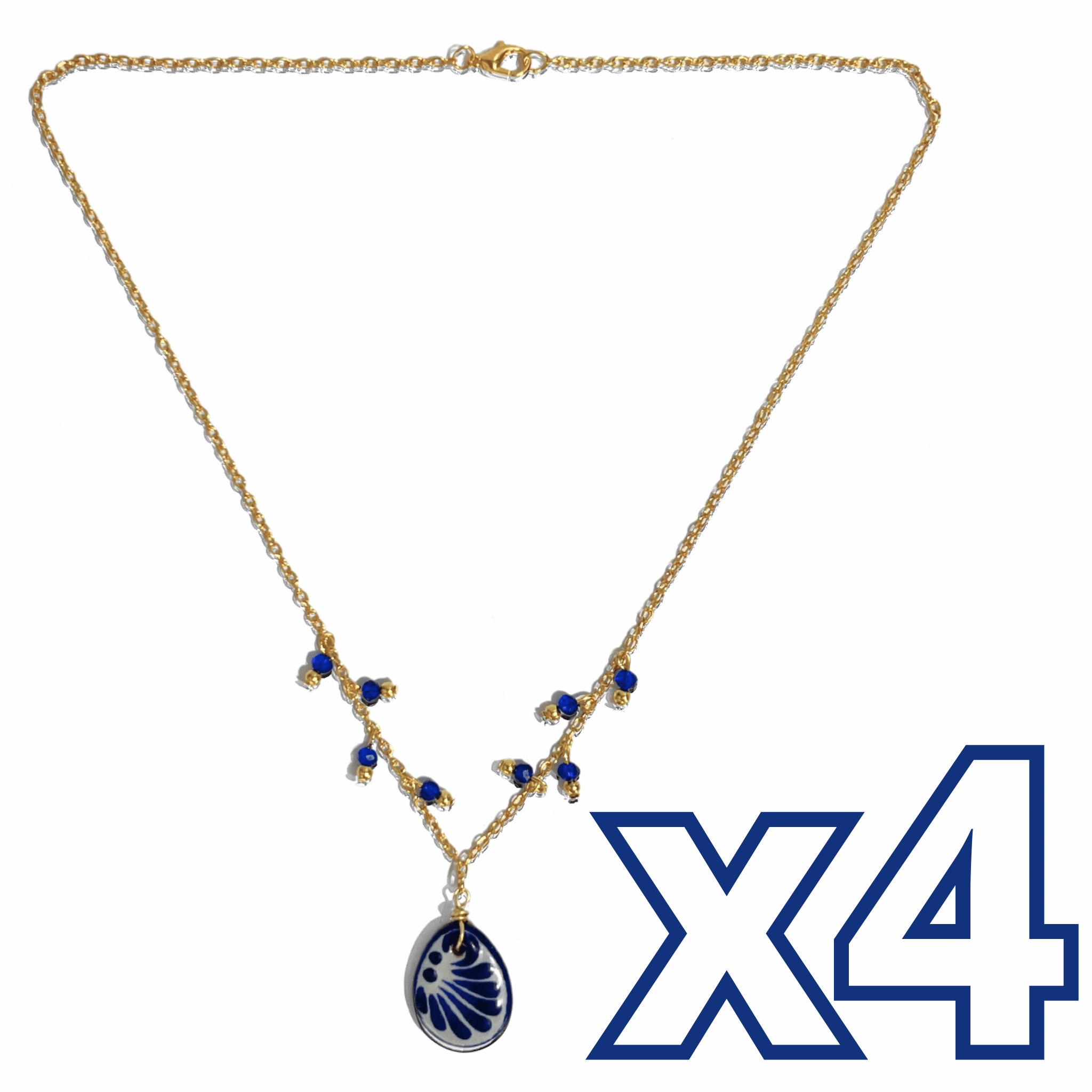 COLLAR GOTA PLANO FONDO TRADICIONAL DECORADO AZUL COBALTO CADENA DORADA