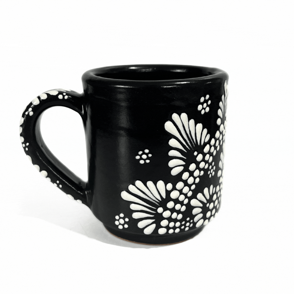 TAZA RECTA ESTANDAR FONDO NEGRO CENEFA MANDALA BLANCO