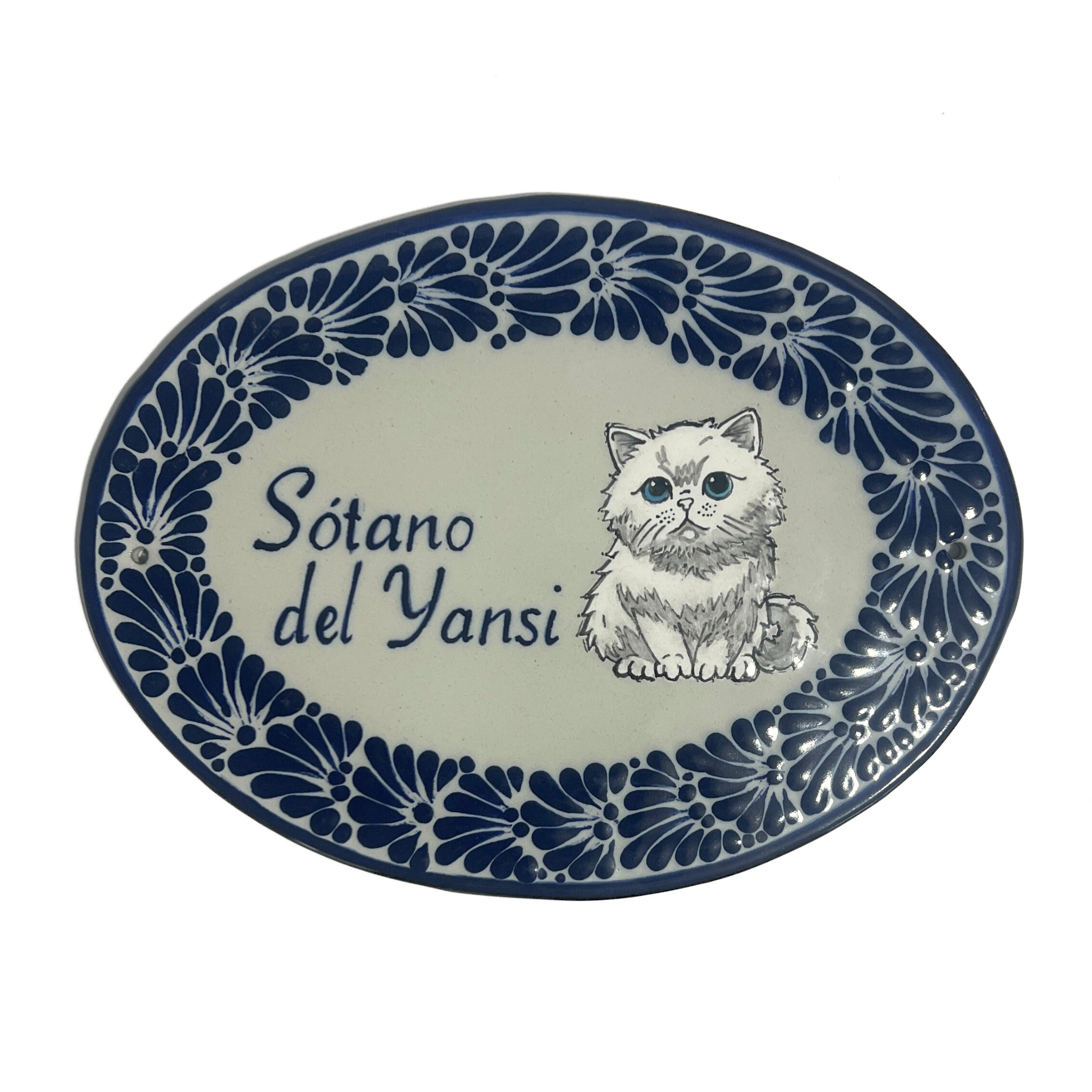 PLACA OVALADA MIK CENEFA AZUL COBALTO GATITO