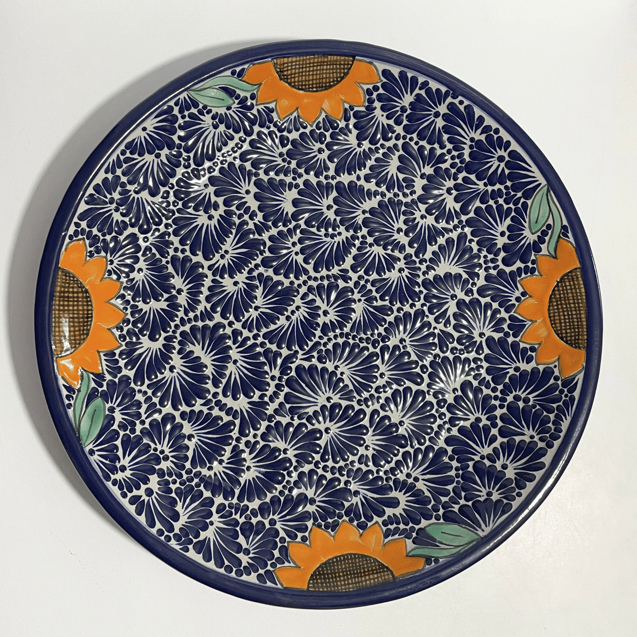PLATON REDONDO 40 CM FONDO TRADICIONAL MIK AZUL COBALTO GIRASOLES