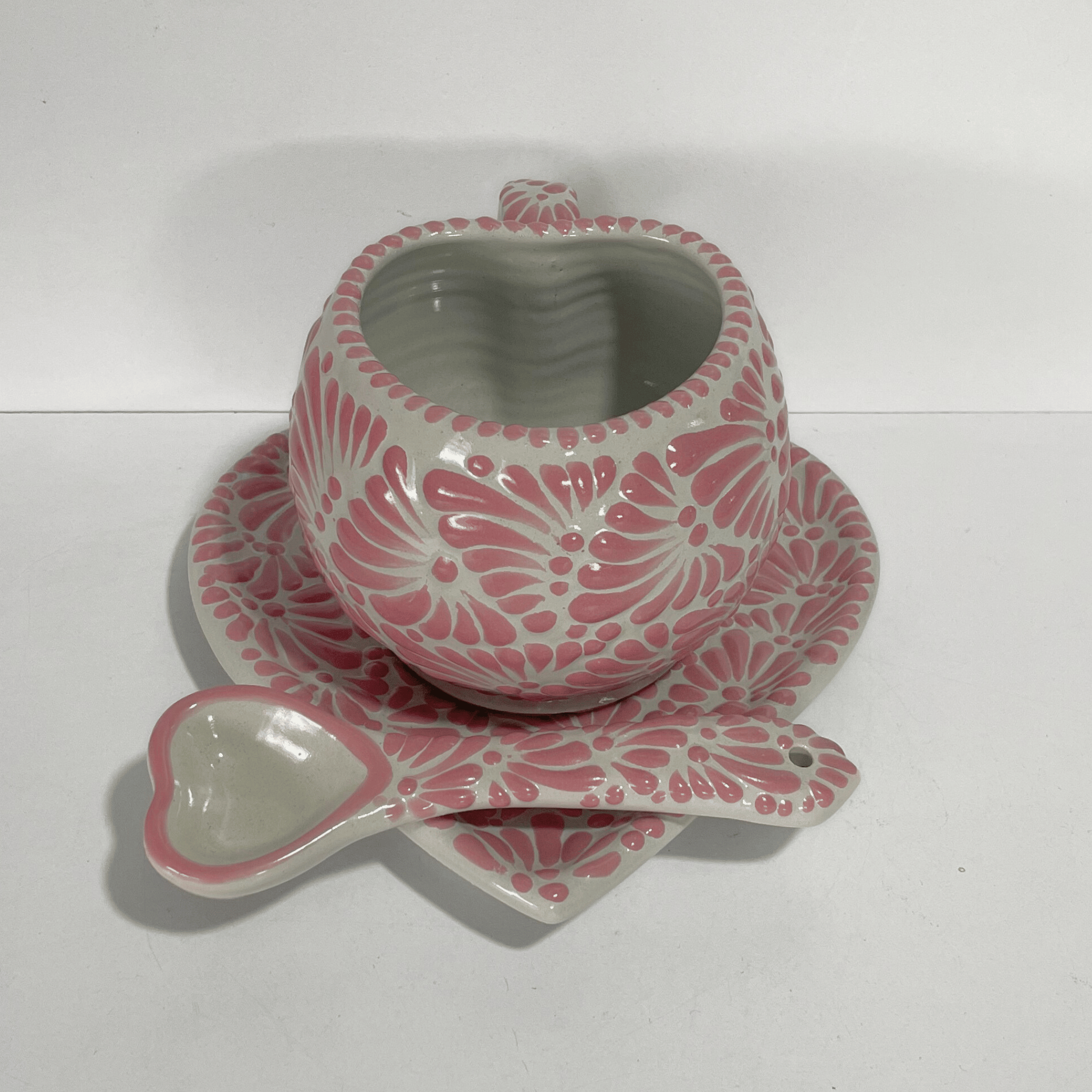SET 3 PIEZAS TAZA FORMA CORAZON CHOCO GRANDE FONDO TRADICIONAL MIK ROSA