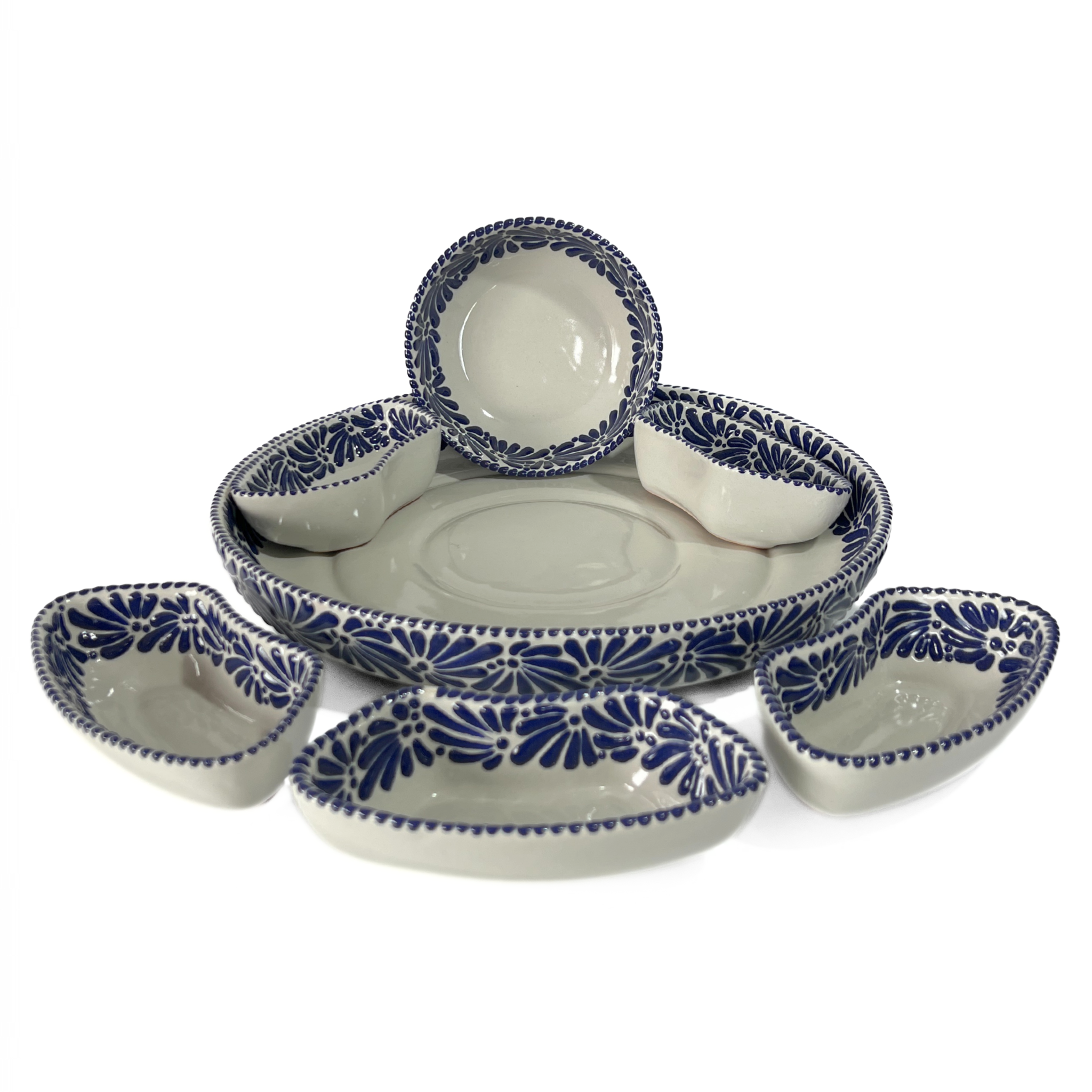 BOTANERO REDONDO GRANDE DE 7 PIEZAS FONDO TRADICIONAL MIK CENEFA AZUL COBALTO