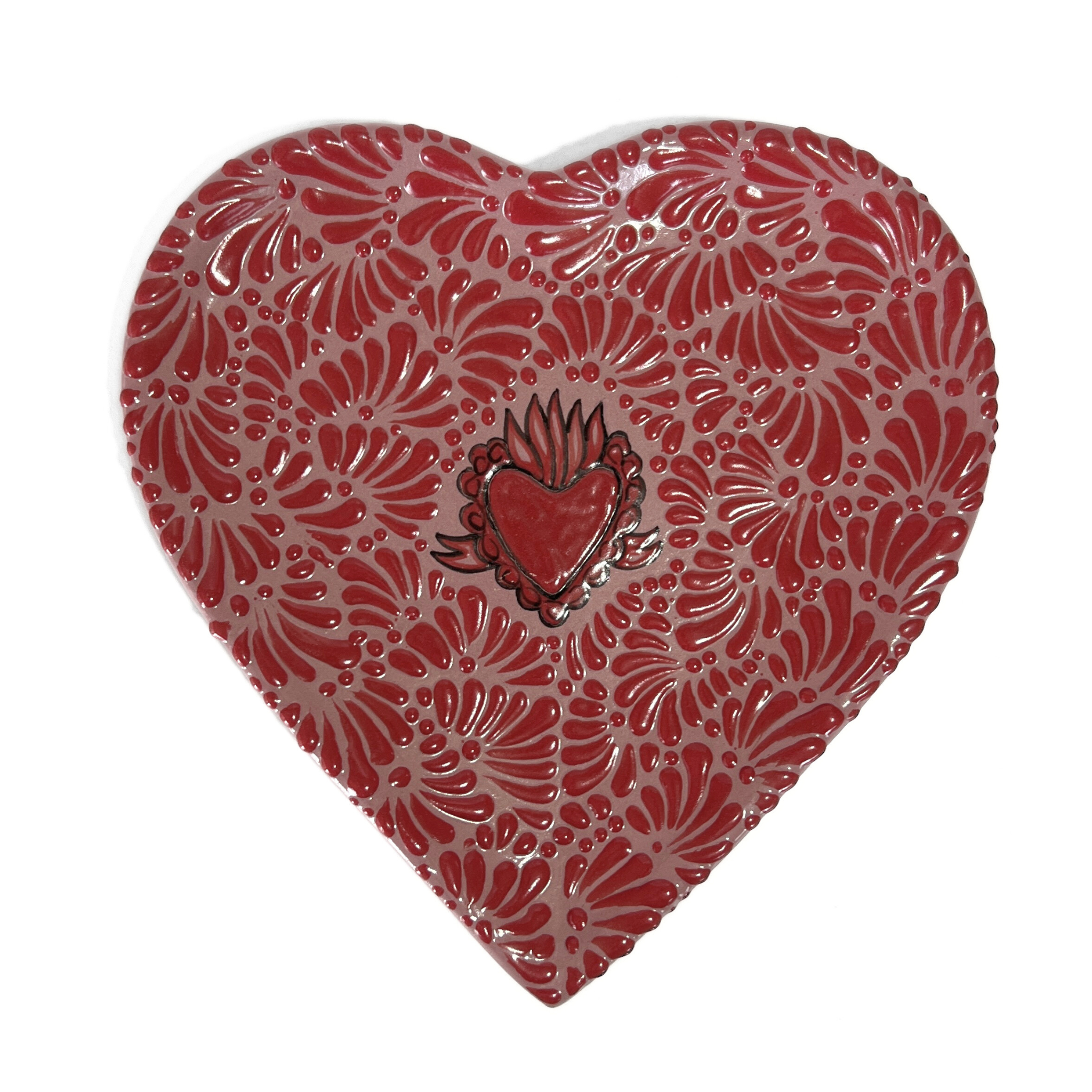 CHAROLA DE CORAZON 25 CM FONDO ROSA MIK ROJO SAGRADO CORAZON ROJO