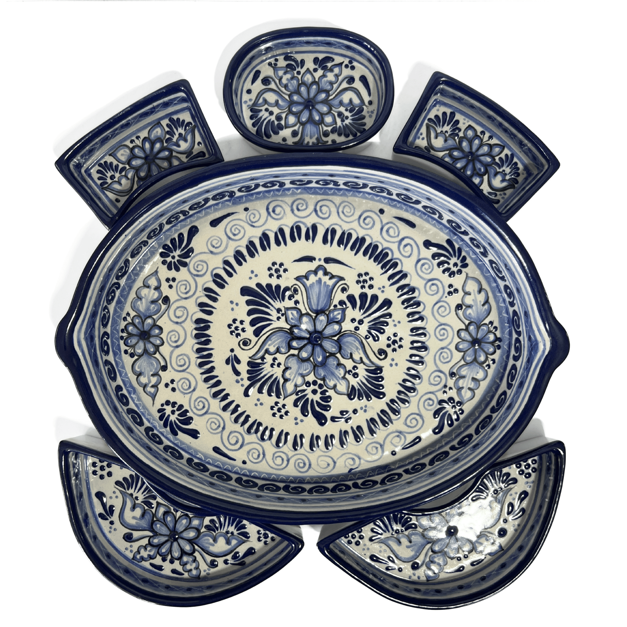 BOTANERO OVALADO FONDO TRADICIONAL CENEFA FLOR ESTILIZADA AZUL COBALTO