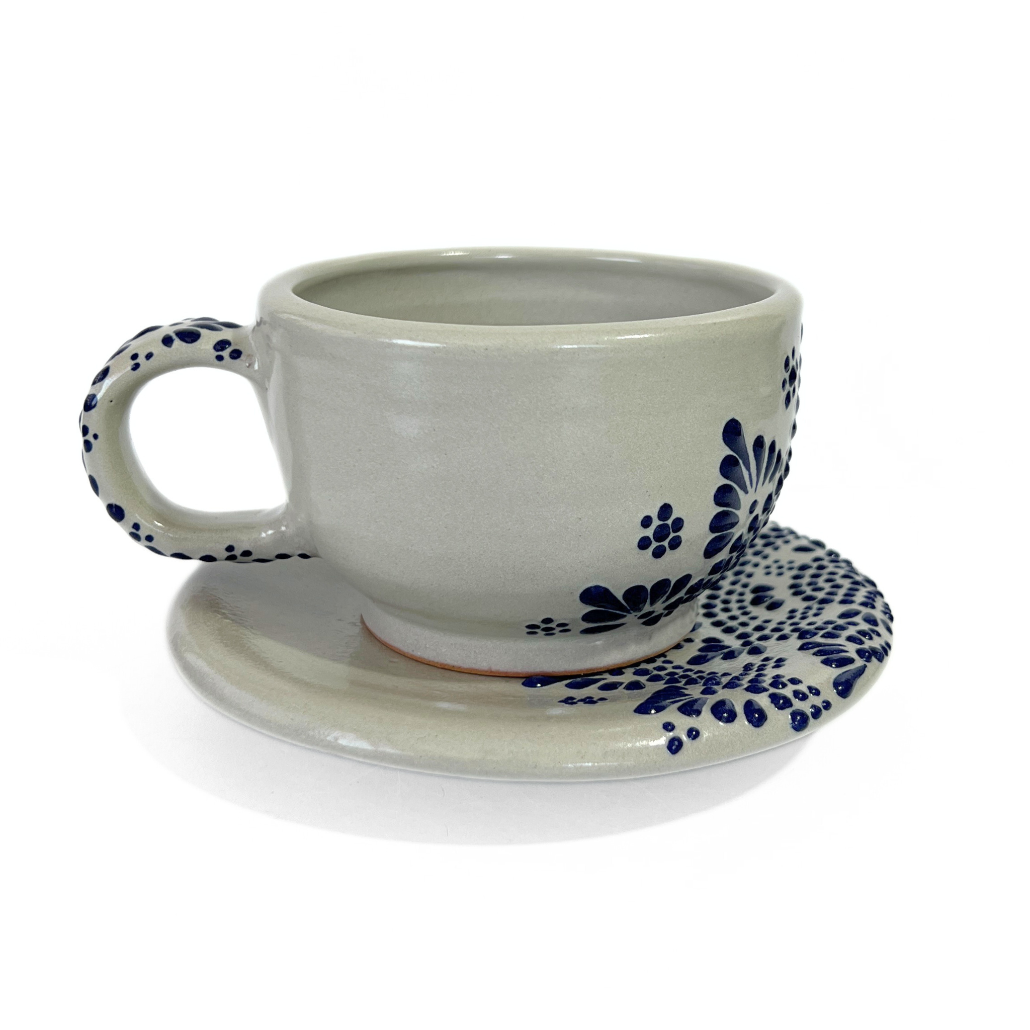 SET TAZA 300 ML Y PLATO FONDO TRADICIONAL CENEFA MANDALA AZUL COBALTO