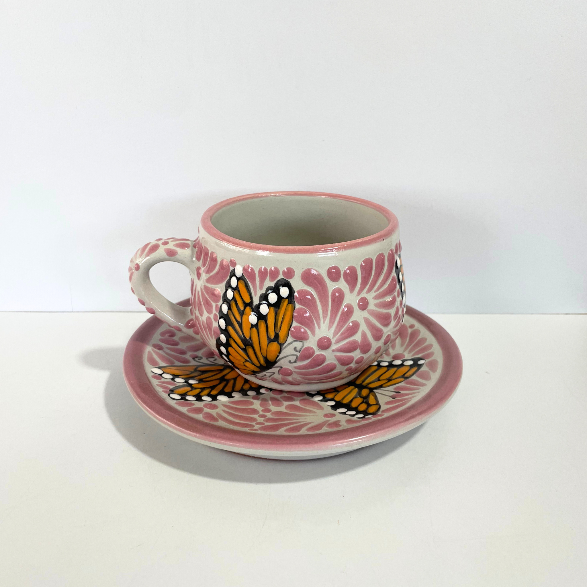 SET TAZA CHOCOLATERA MEDIANA FONDO TRADICIONAL MIK ROSA MARIPOSAS