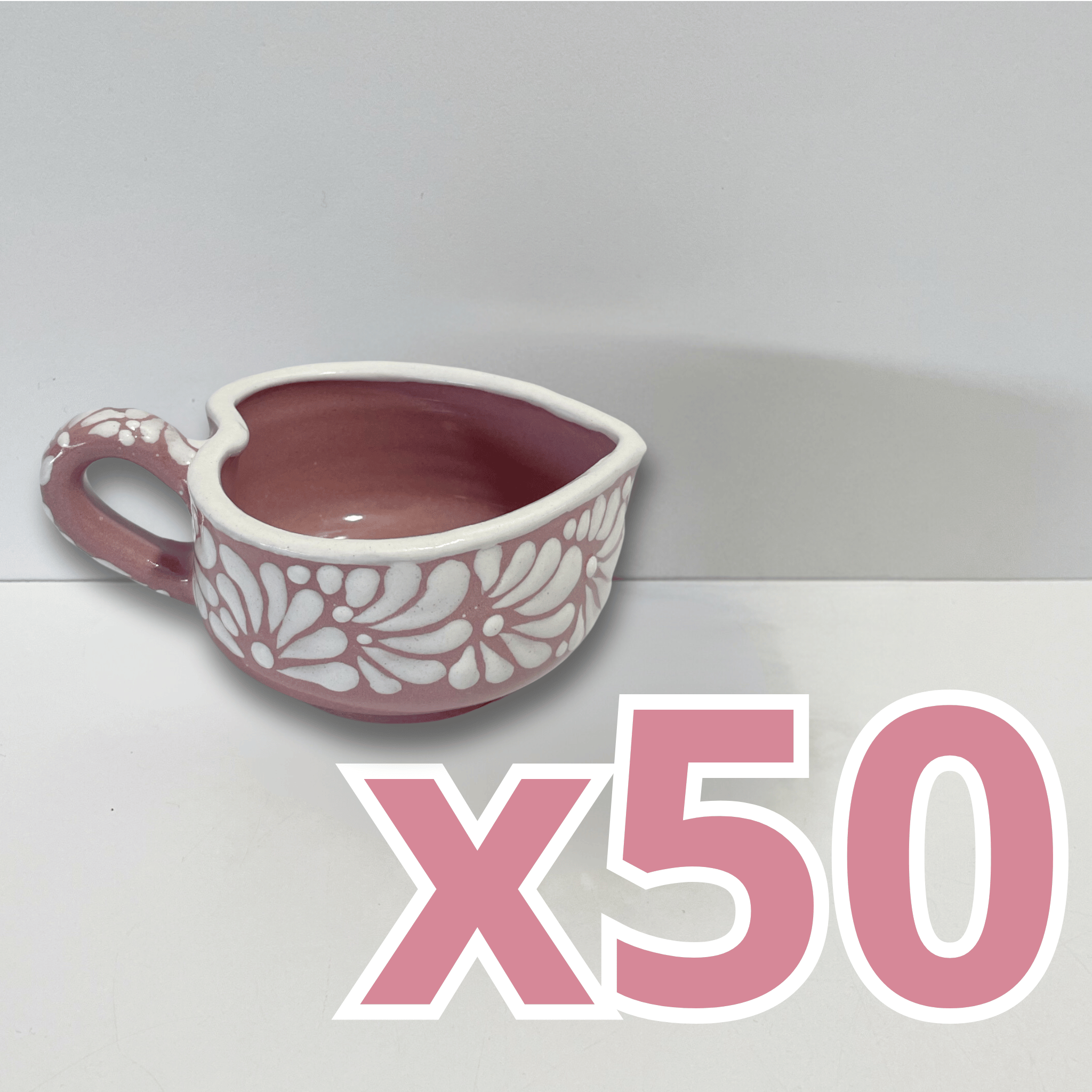PAQUETE TAZA DE TÉ CORAZON FONDO ROSA MIK CENEFA BLANCO