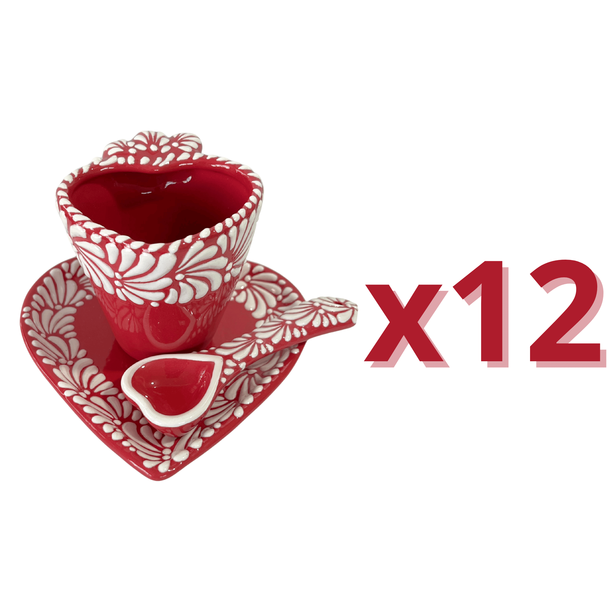 SET 3 PIEZAS FORMA CORAZON CON CUCHARA CORAZON FONDO ROJO MIK CENEFA BLANCO