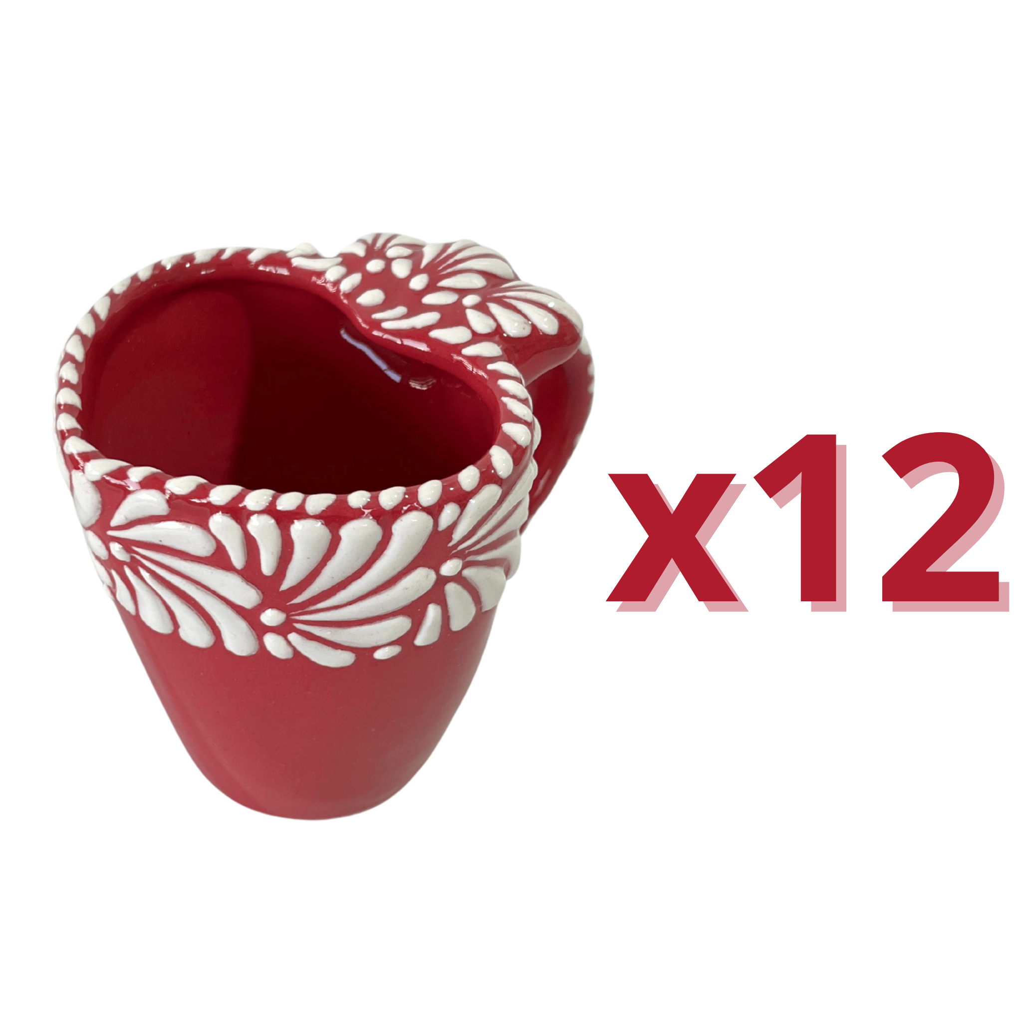 TAZA FORMA DE CORAZON FONDO ROJO MIK CENEFA BLANCO