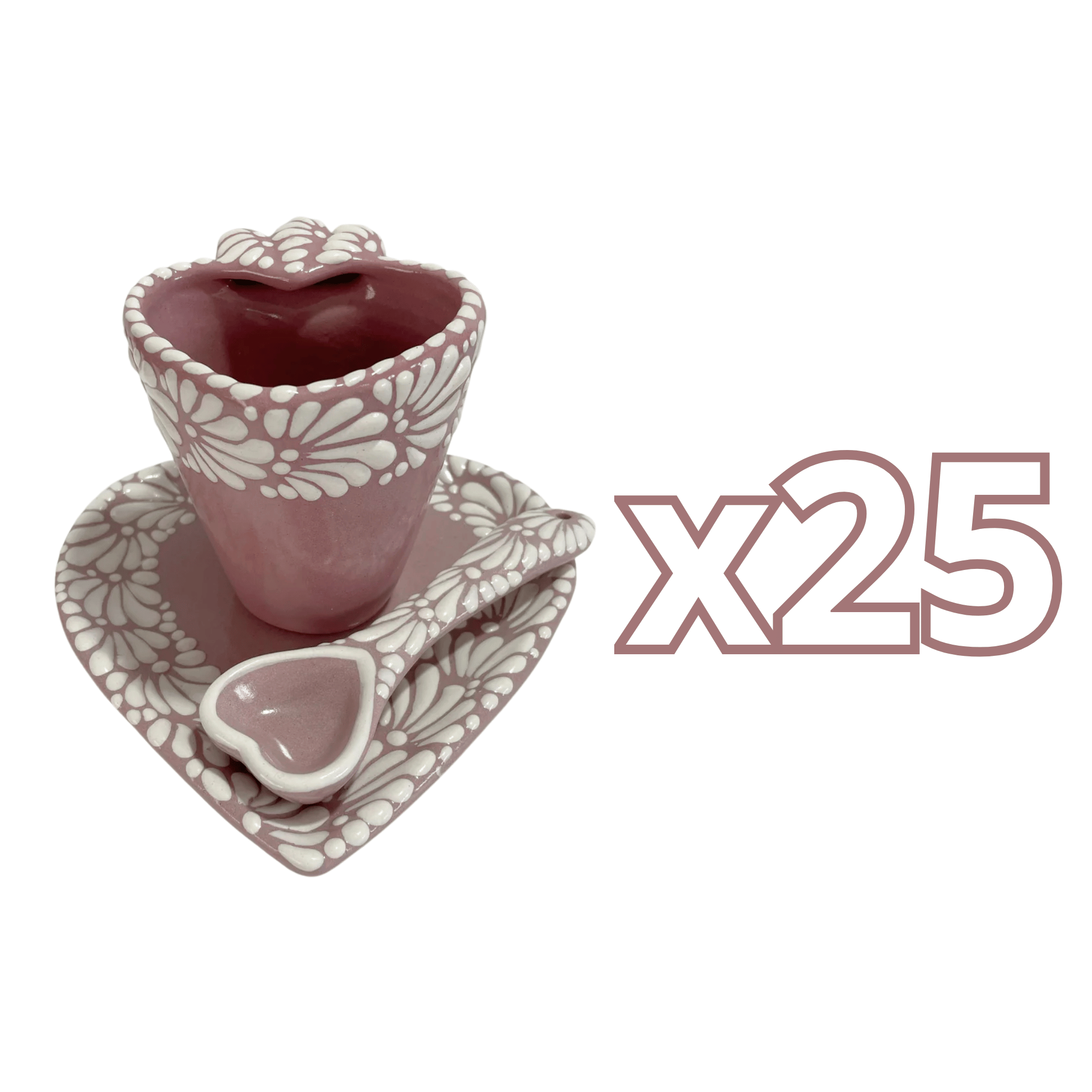 SET 3 PIEZAS FORMA DE CORAZON CON CUCHARA CORAZON FONDO ROSA MIK BLANCO