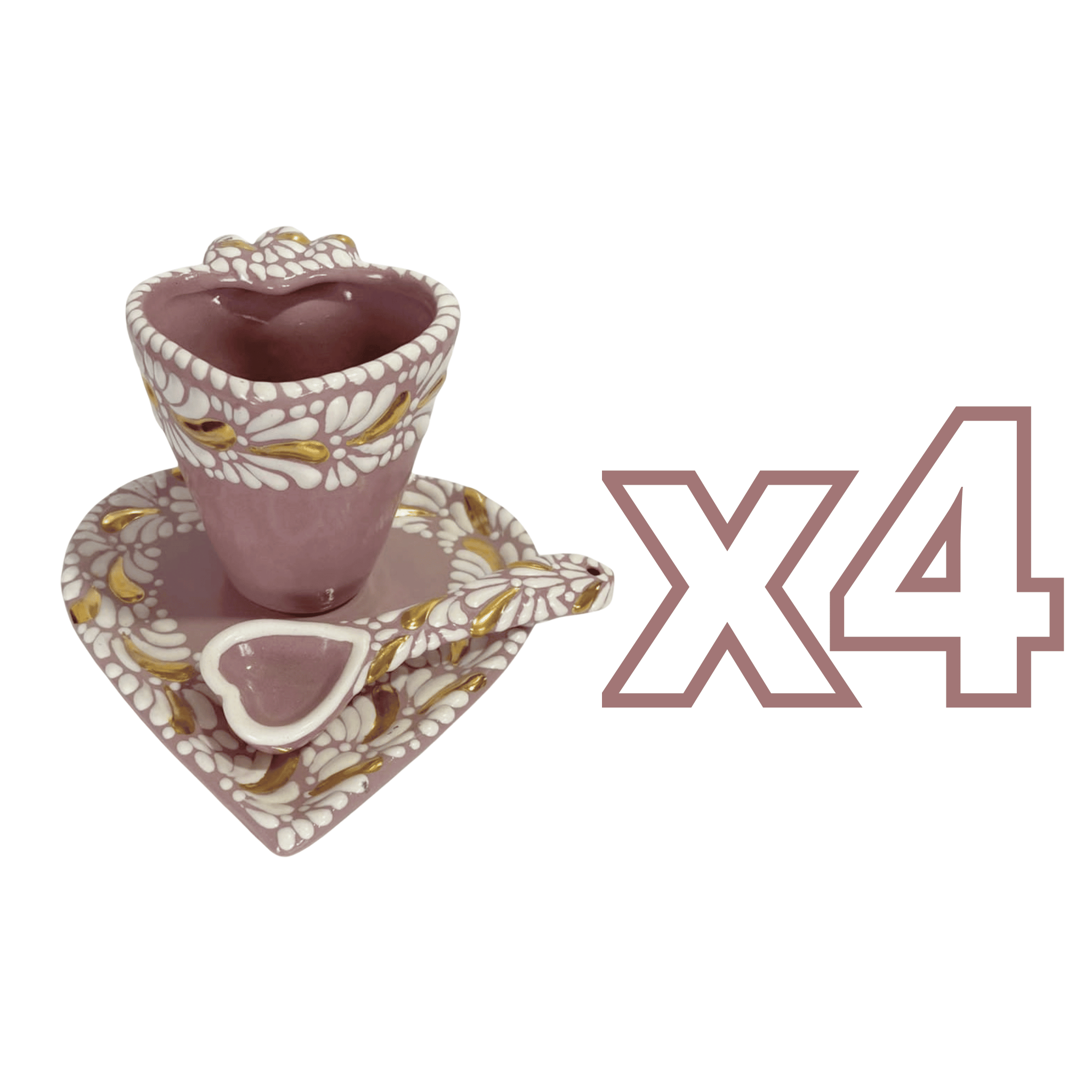 SET 3 PIEZAS FORMA CORAZON CON CUCHARA CORAZON DESTELLOS DE ORO FONDO ROSA MIK CENEFA BLANCO