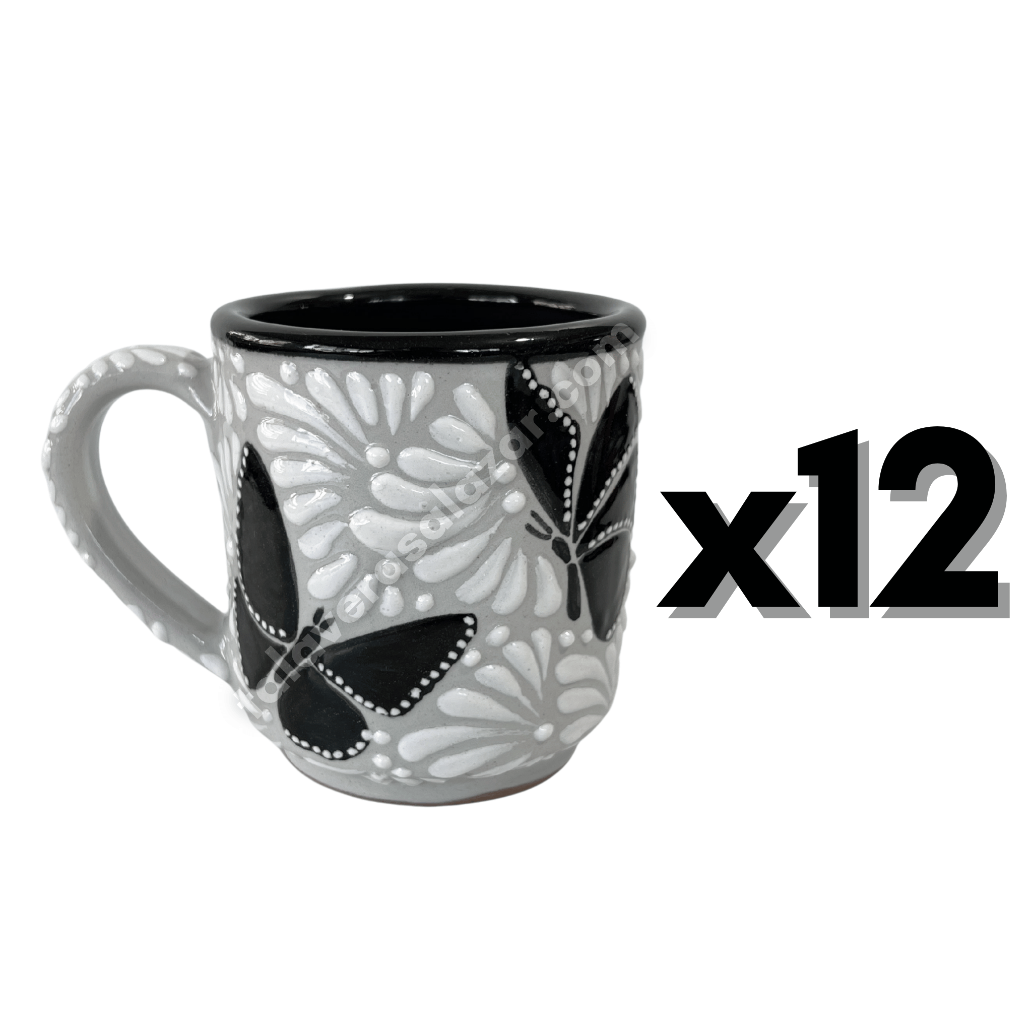 TAZA RECTA ESTANDAR FONDO TRADICIONAL MIK BLANCO ORILLA NEGRO MARIPOSAS NEGRAS