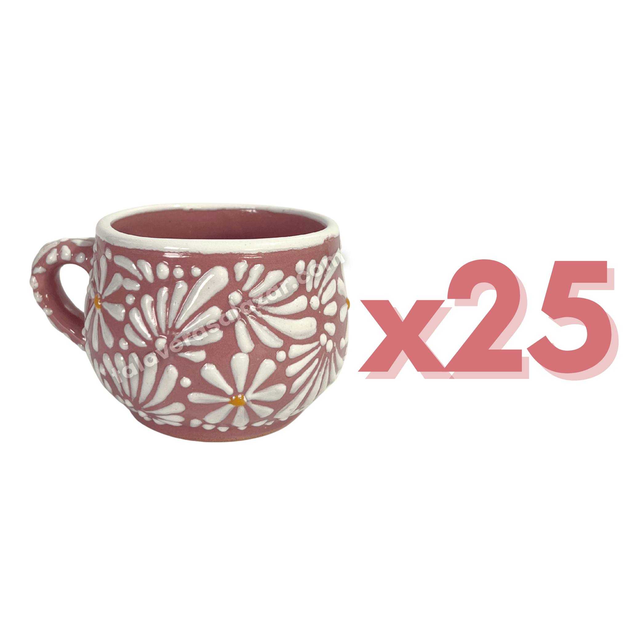 TAZA CHOCOLATERA MEDIANA FONDO ROSA MIK BLANCO MARGARITAS