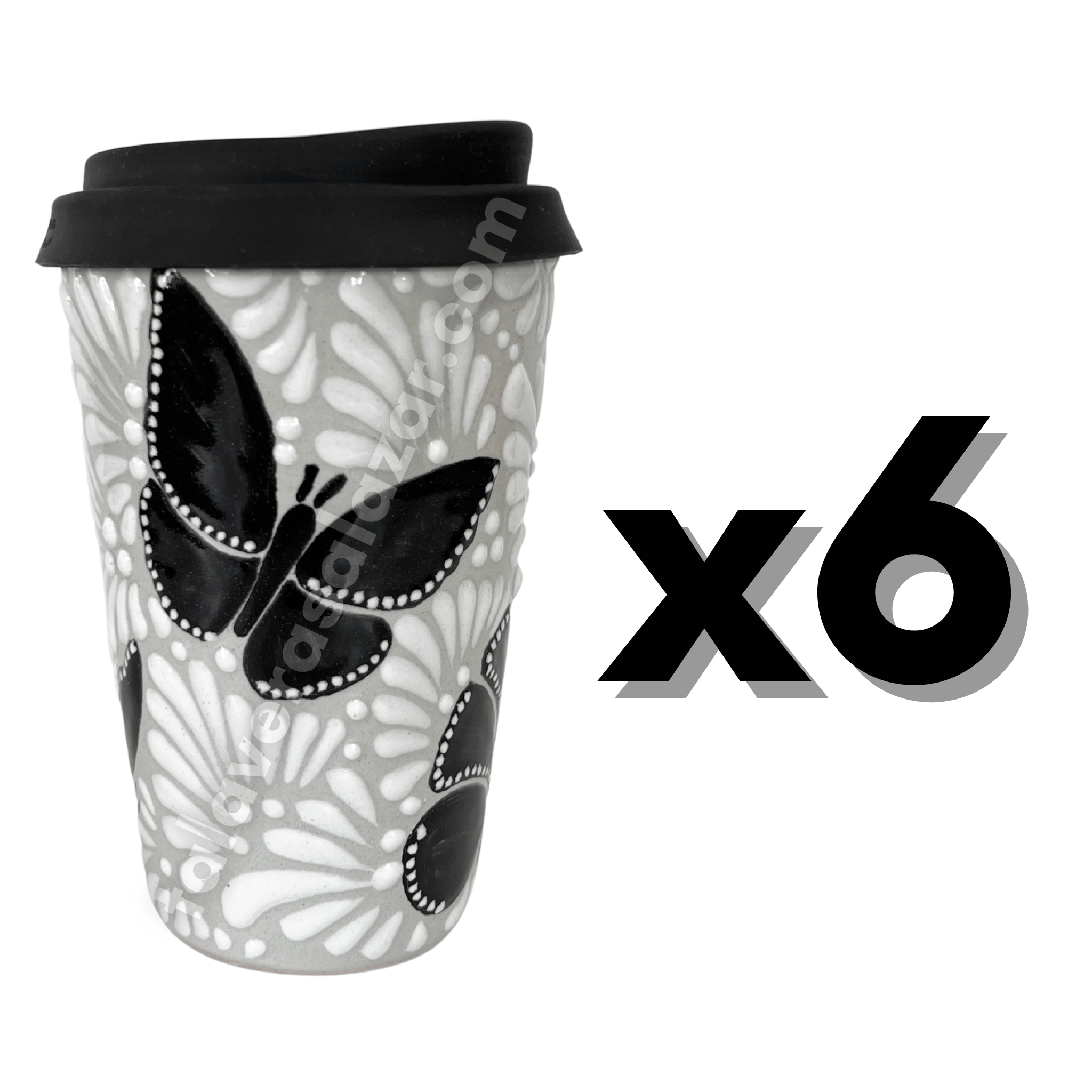 TERMO 15 CM SIN ASA FONDO TRADICIONAL MIK BLANCO ORILLA NEGRO MARIPOSAS NEGRAS