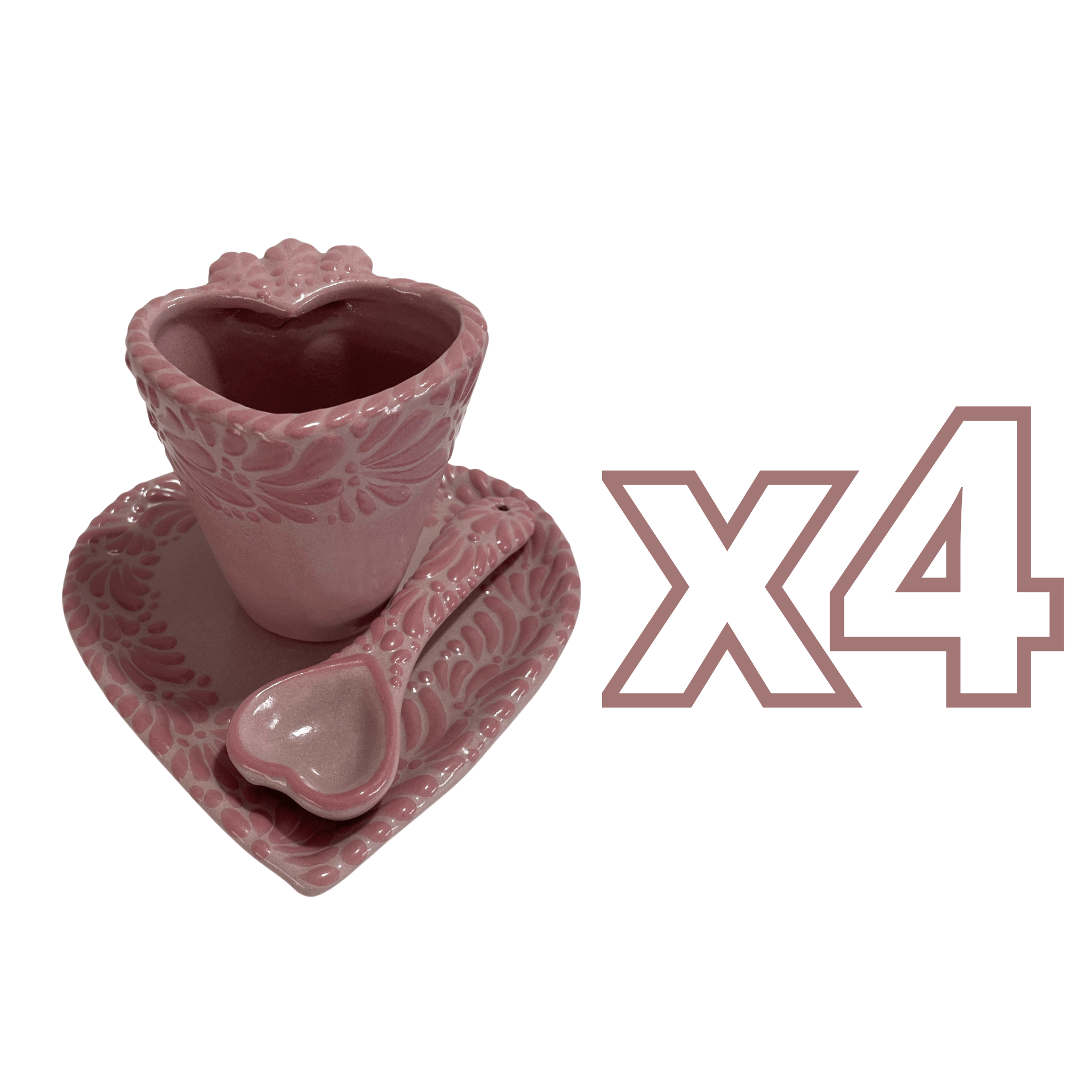 SET 3 PIEZAS FORMA DE CORAZON CON CUCHARA CORAZON FONDO ROSA CENEFA MIK ROSA