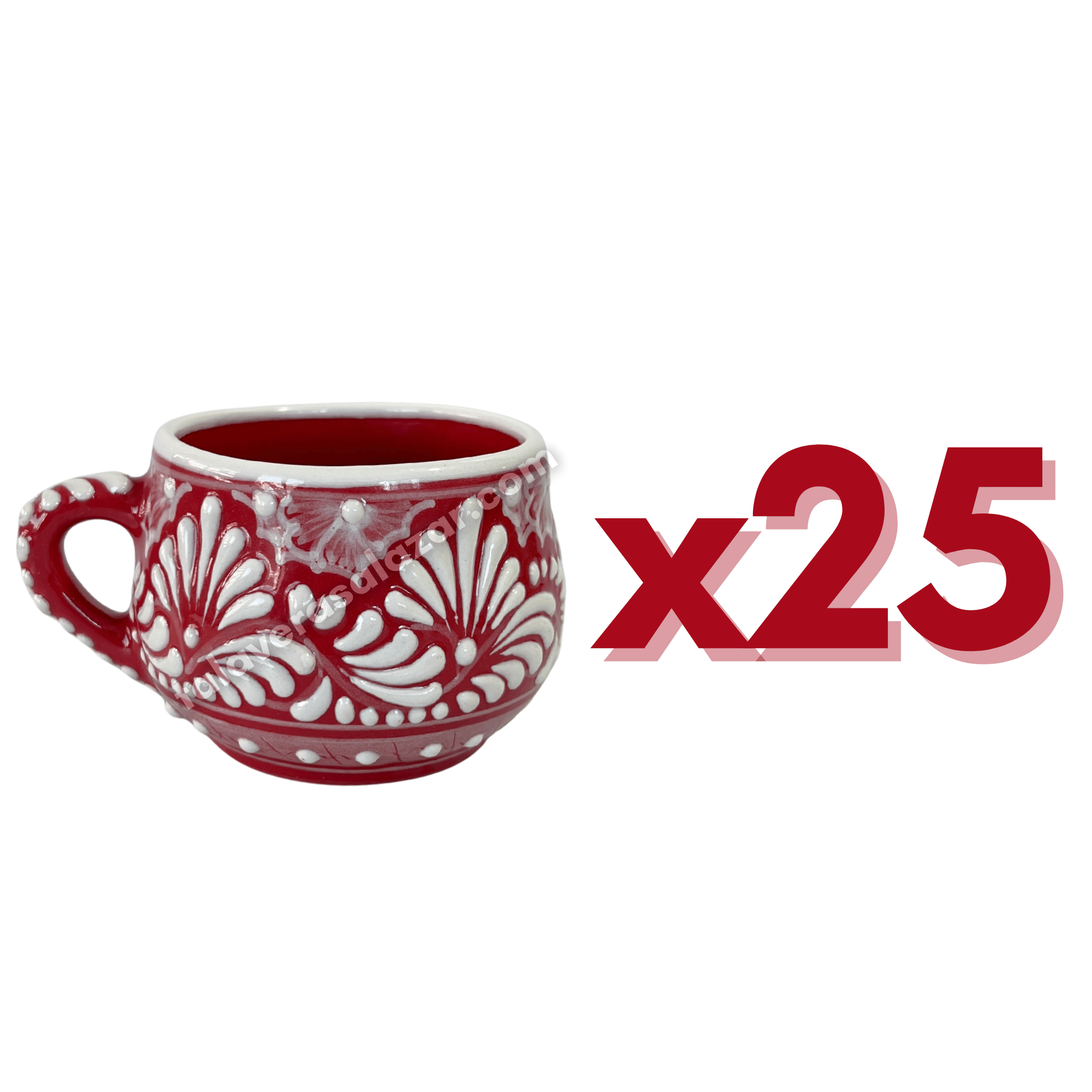 TAZA CHOCOLATERA MEDIANA FONDO ROJO CENEFA BLANCO