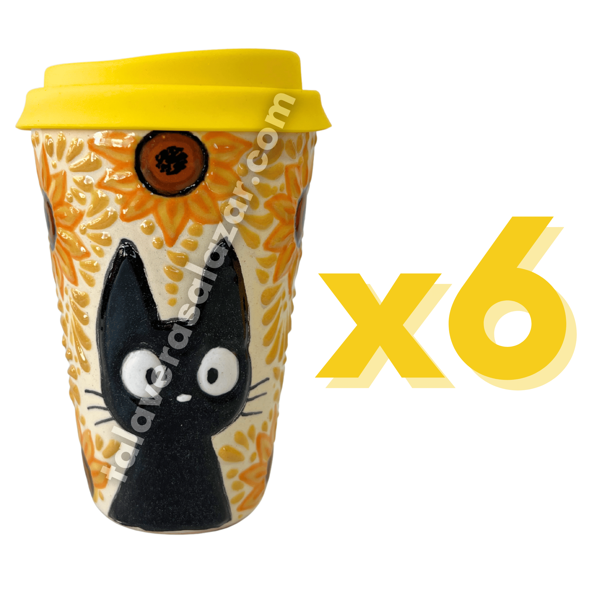 TERMO 15 CM SIN ASA FONDO TRADICIONAL MIK AMARILLO HUEVO GATO NEGRO CON GIRASOLES