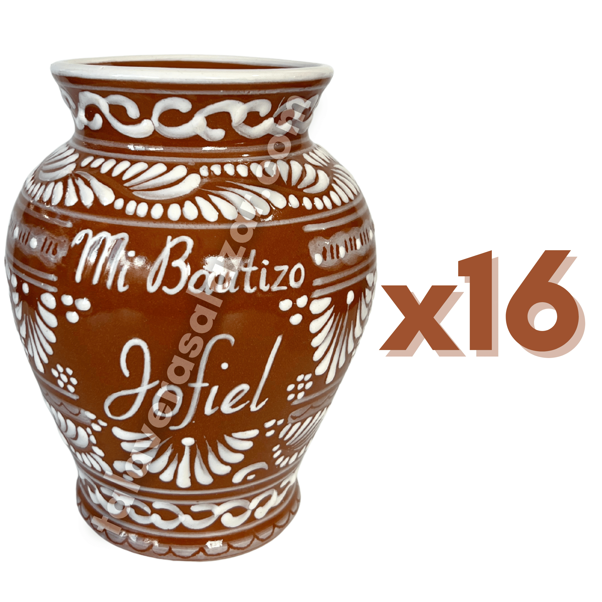 FLORERO JARRON 16 CARACTERES FONDO CAFE CENEFA BLANCO PERSONALIZADO