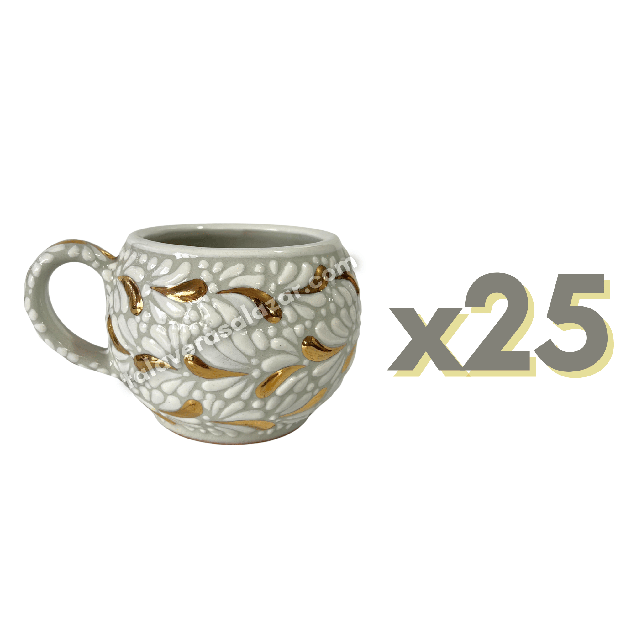 TAZA CHOCOLATERA GRANDE FONDO TRADICIONAL MIK BLANCO DESTELLO DE ORO