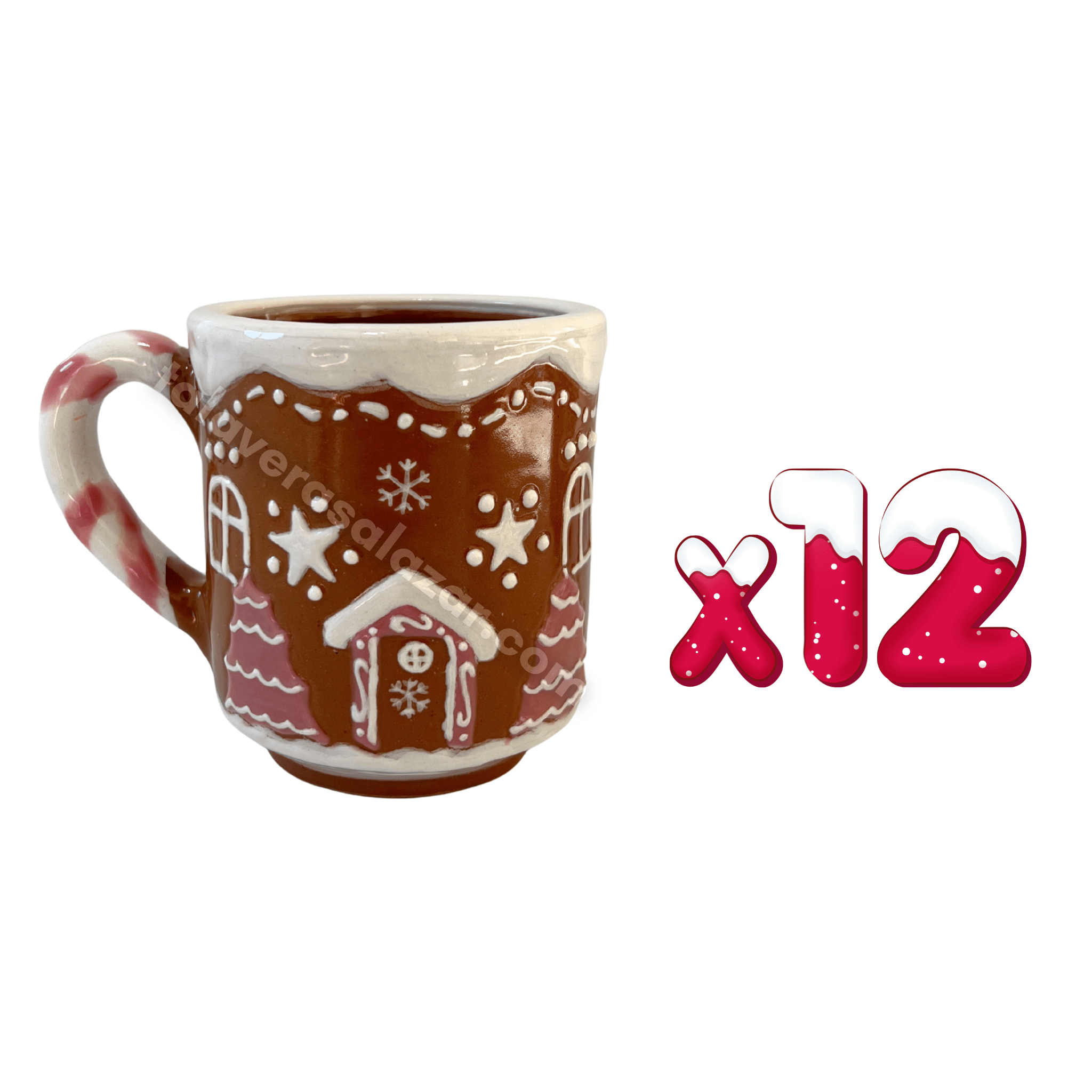 TAZA RECTA GALLETA DE JENGIBRE CON ASA BASTÓN ROSA