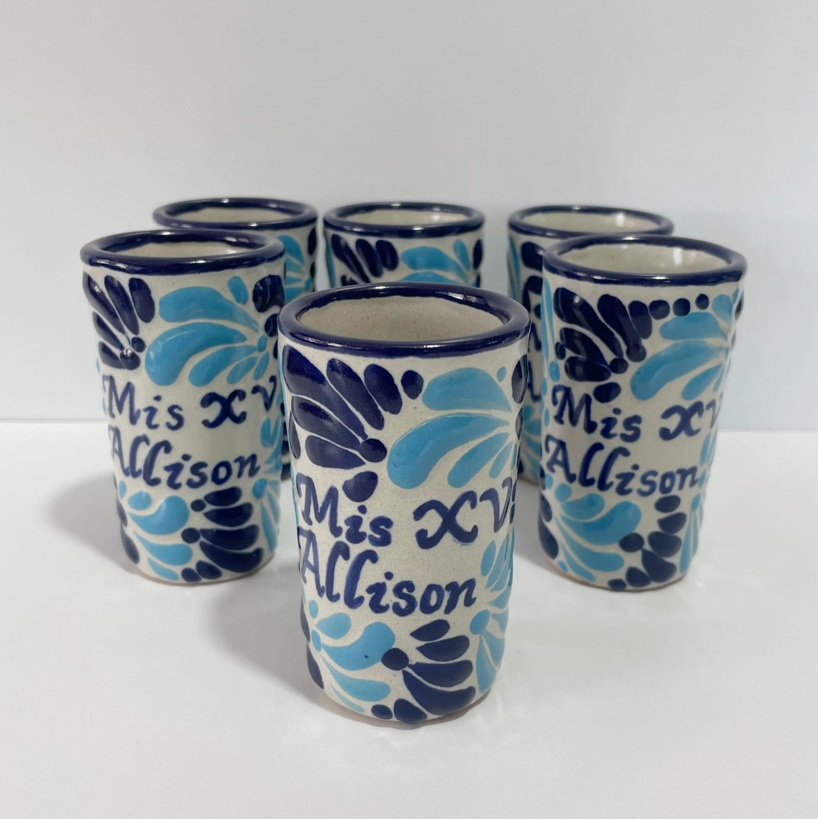 TEQUILERO PERSONALIZADO FONDO BLANCO MIK COMBINACION AZUL COBALTO Y TURQUESA MIS XV