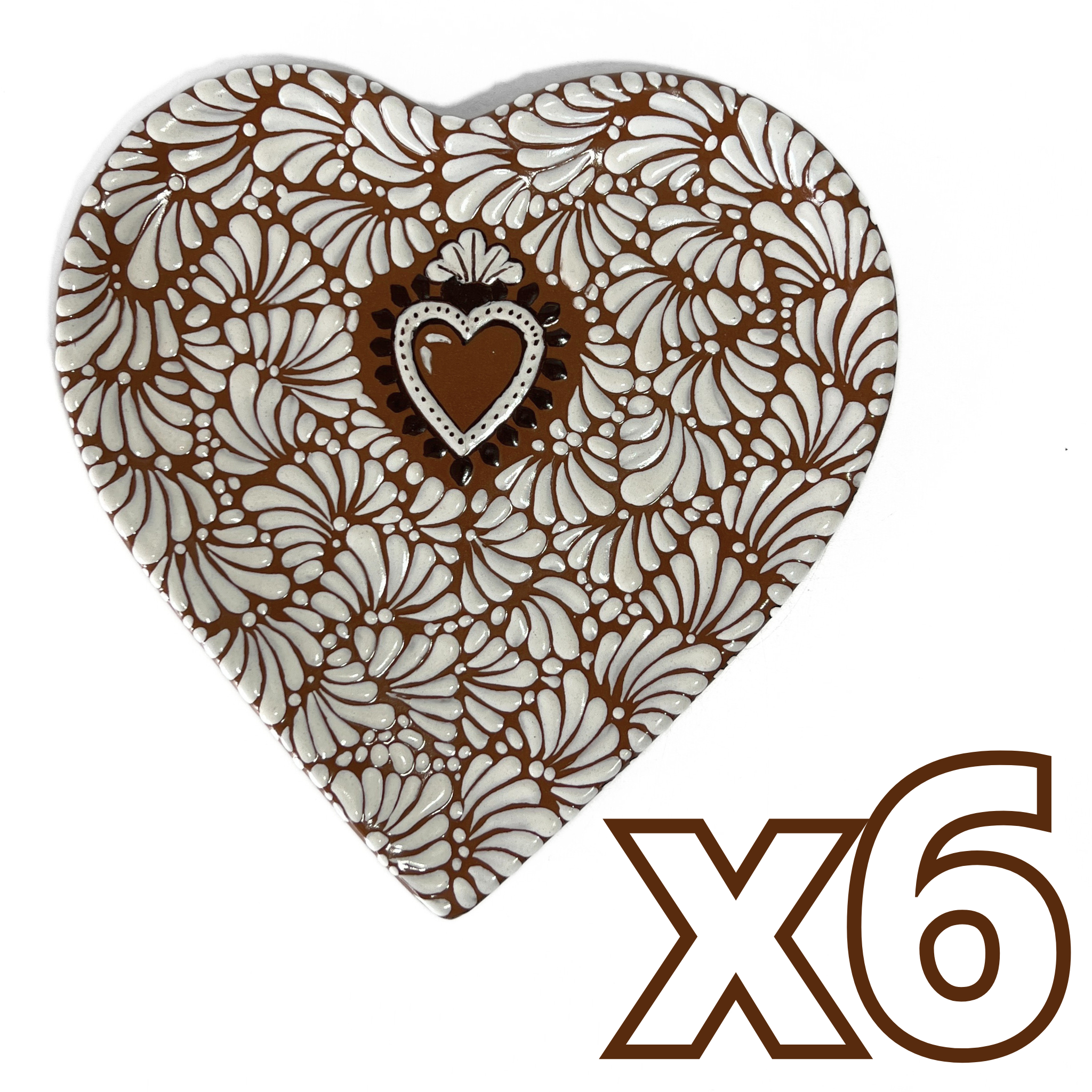 CHAROLA DE CORAZON 25 CM FONDO CAFE MIK BLANCO SAGRADO CORAZON CAFE