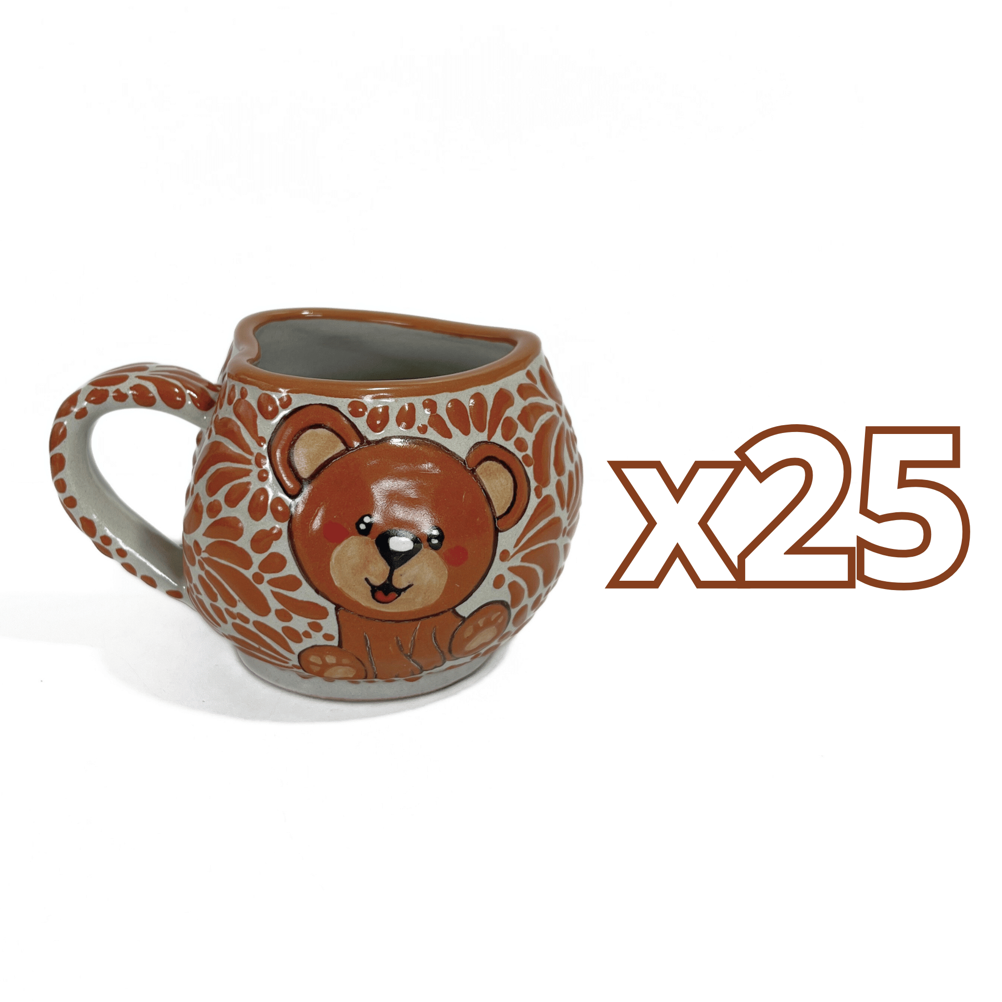 TAZA FORMA CORAZON CHOCOLATERA GRANDE FONDO TRADICIONAL MIK TERRACOTA OSITO COMPLETO