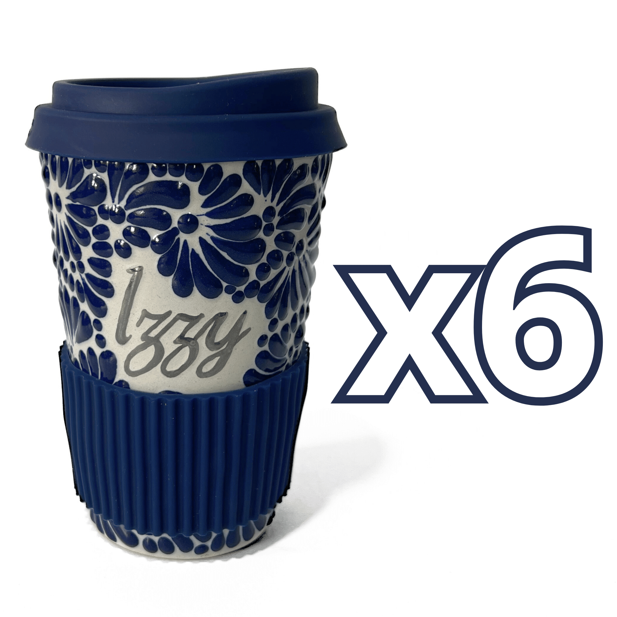 TERMO PERSONALIZADO 15 CM SIN ASA FONDO TRADICIONAL MIK AZUL COBALTO NOMBRE PLATA