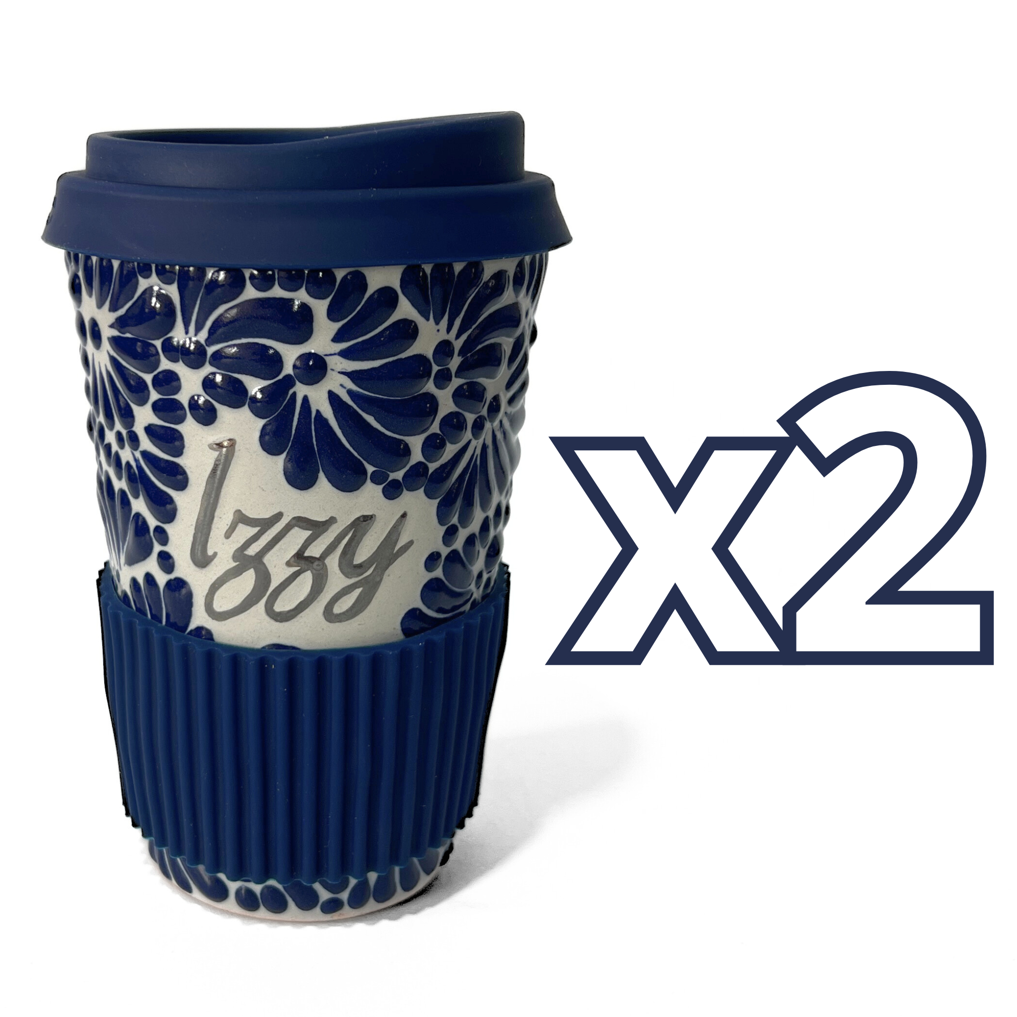 TERMO PERSONALIZADO 15 CM SIN ASA FONDO TRADICIONAL MIK AZUL COBALTO NOMBRE PLATA