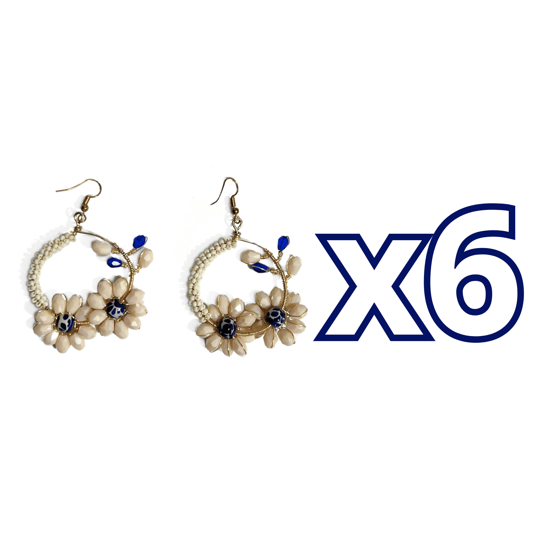 ARETES CRISTAL CORTADO BLANCO ESFERA FONDO TRADICIONAL DECORADO AZUL COBALTO