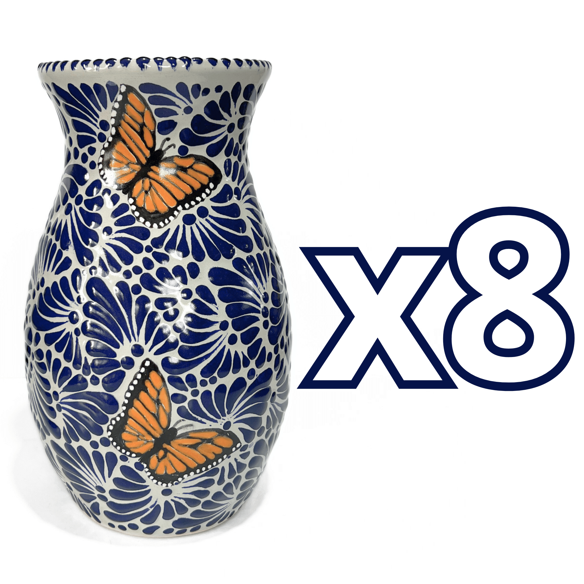 FLORERO BOLICHE 25 CM FONDO TRADICIONAL MIK AZUL COBALTO MARIPOSAS