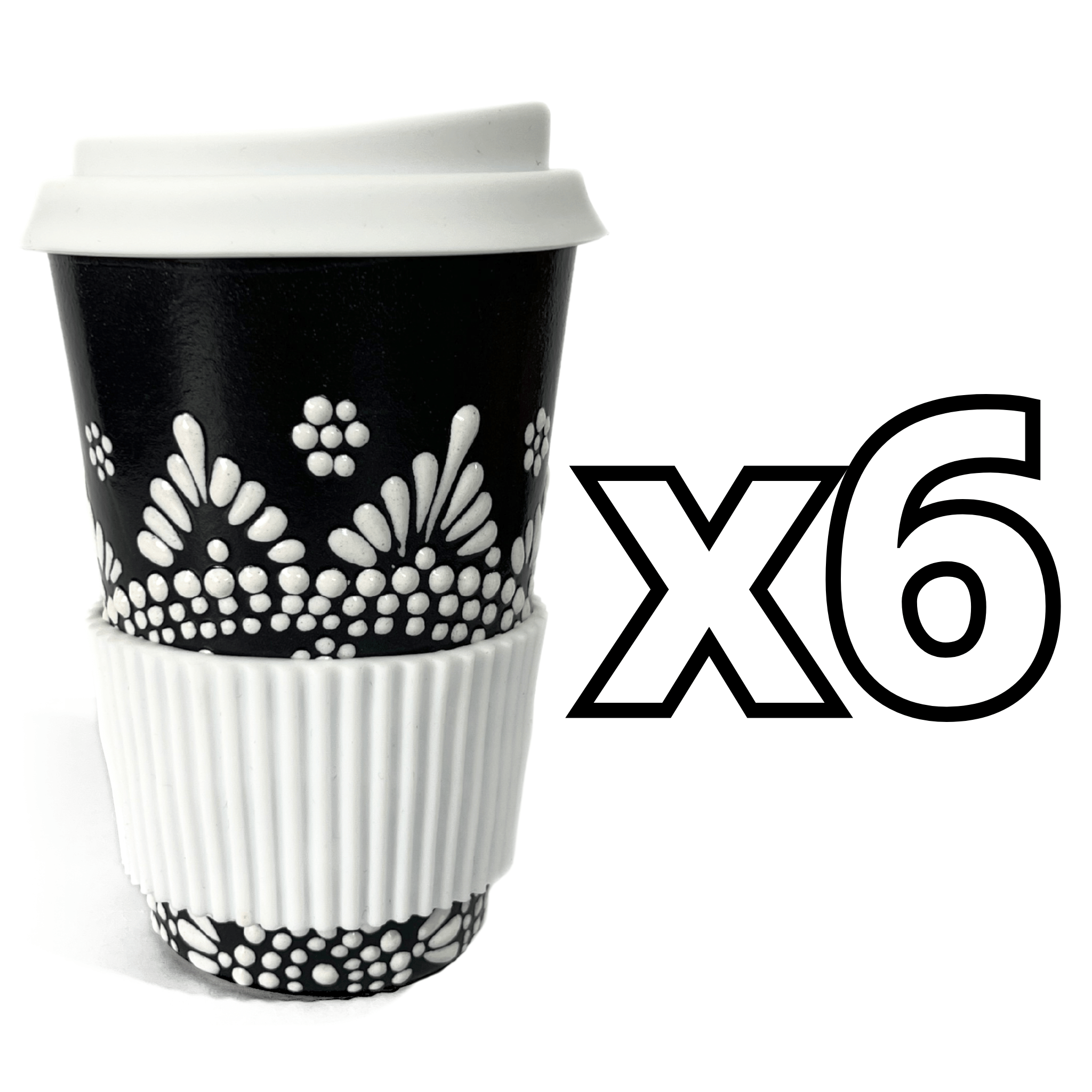 TERMO 15 CM SIN ASA FONDO NEGRO CENEFA MANDALA BLANCO