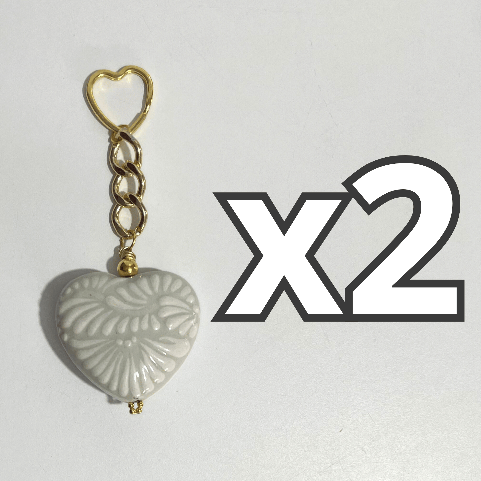 LLAVERO CORAZON GRANDE 7 CM TRIDIMENSIONAL FONDO TRADICIONAL CENEFA BLANCO
