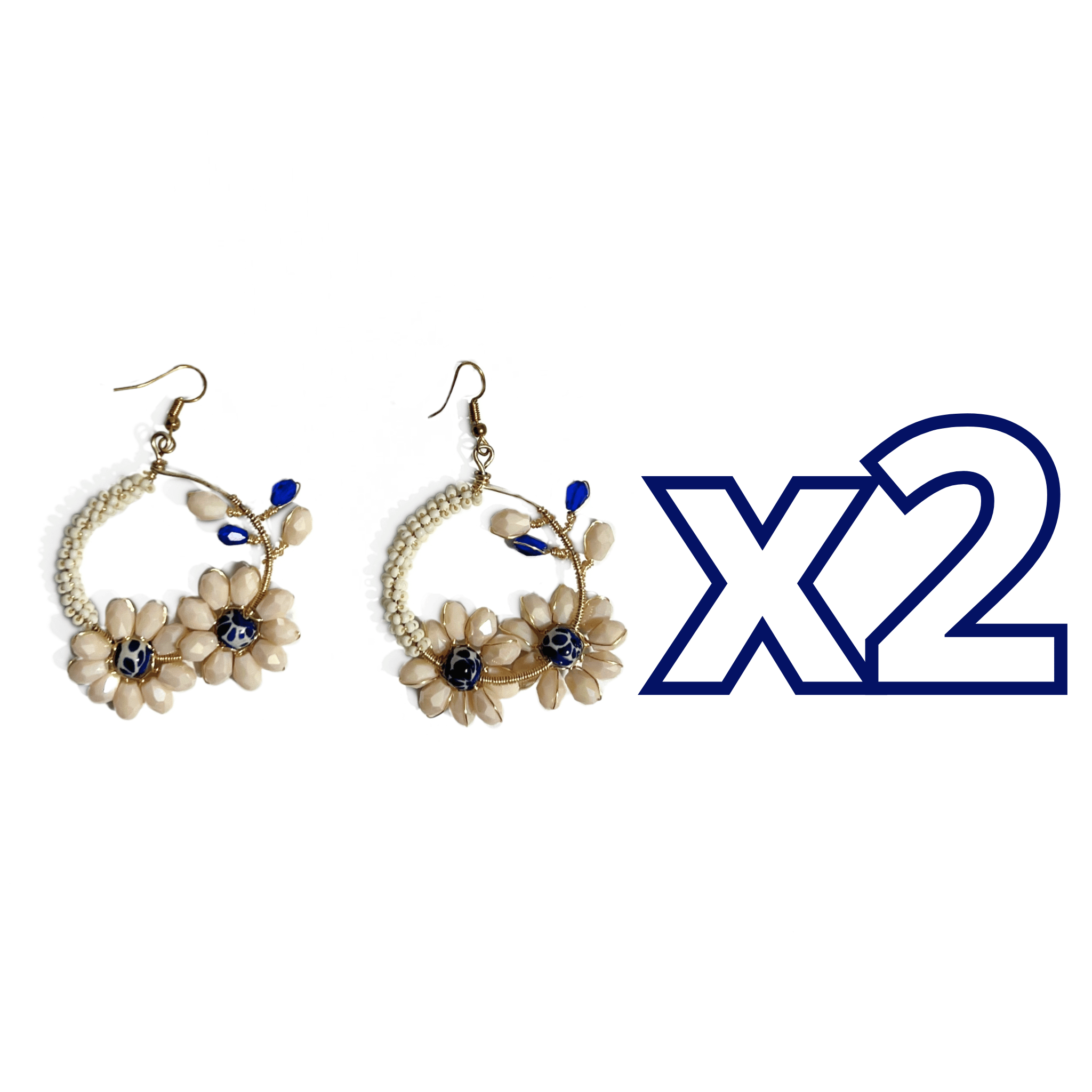 ARETES CRISTAL CORTADO BLANCO ESFERA FONDO TRADICIONAL DECORADO AZUL COBALTO