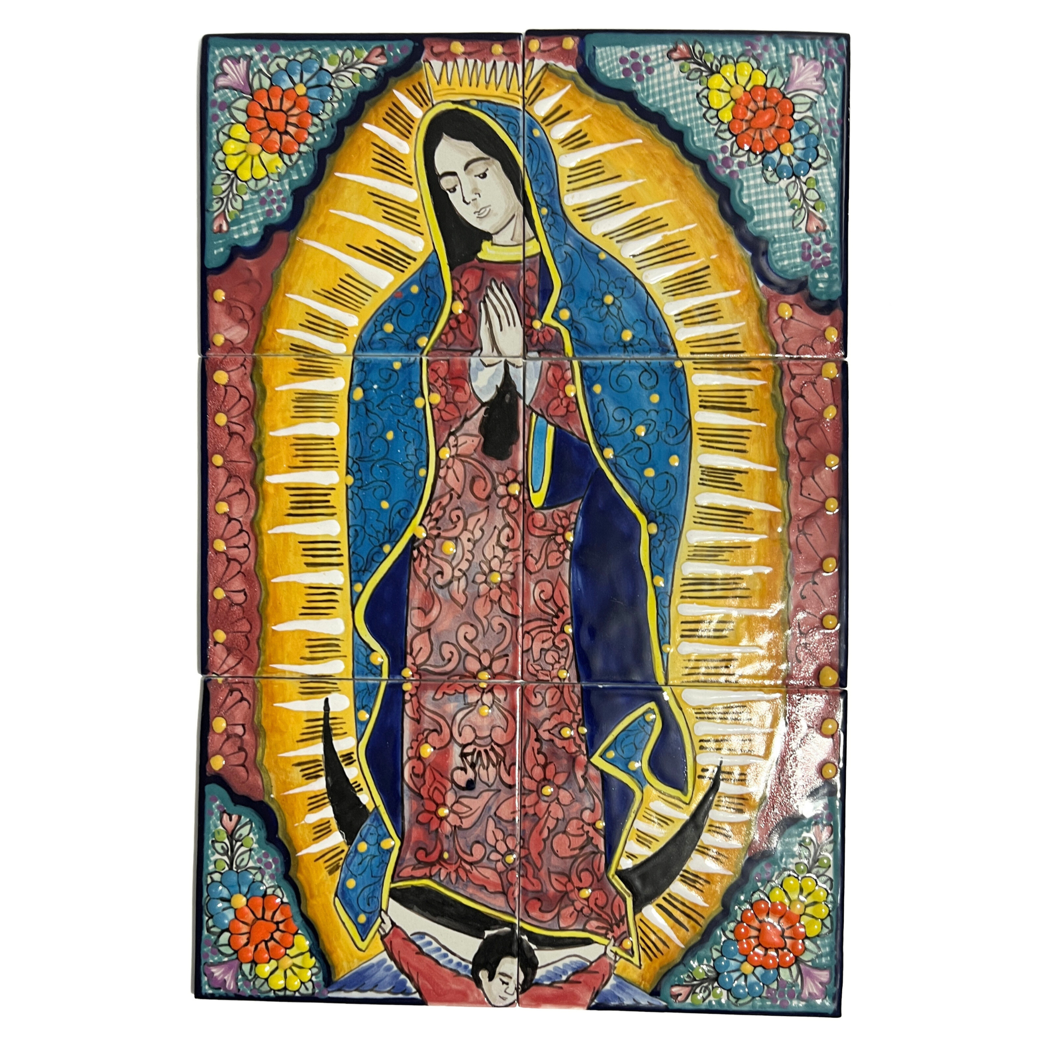 MURAL VIRGENCITA CON FLORES 45 X 30 CM