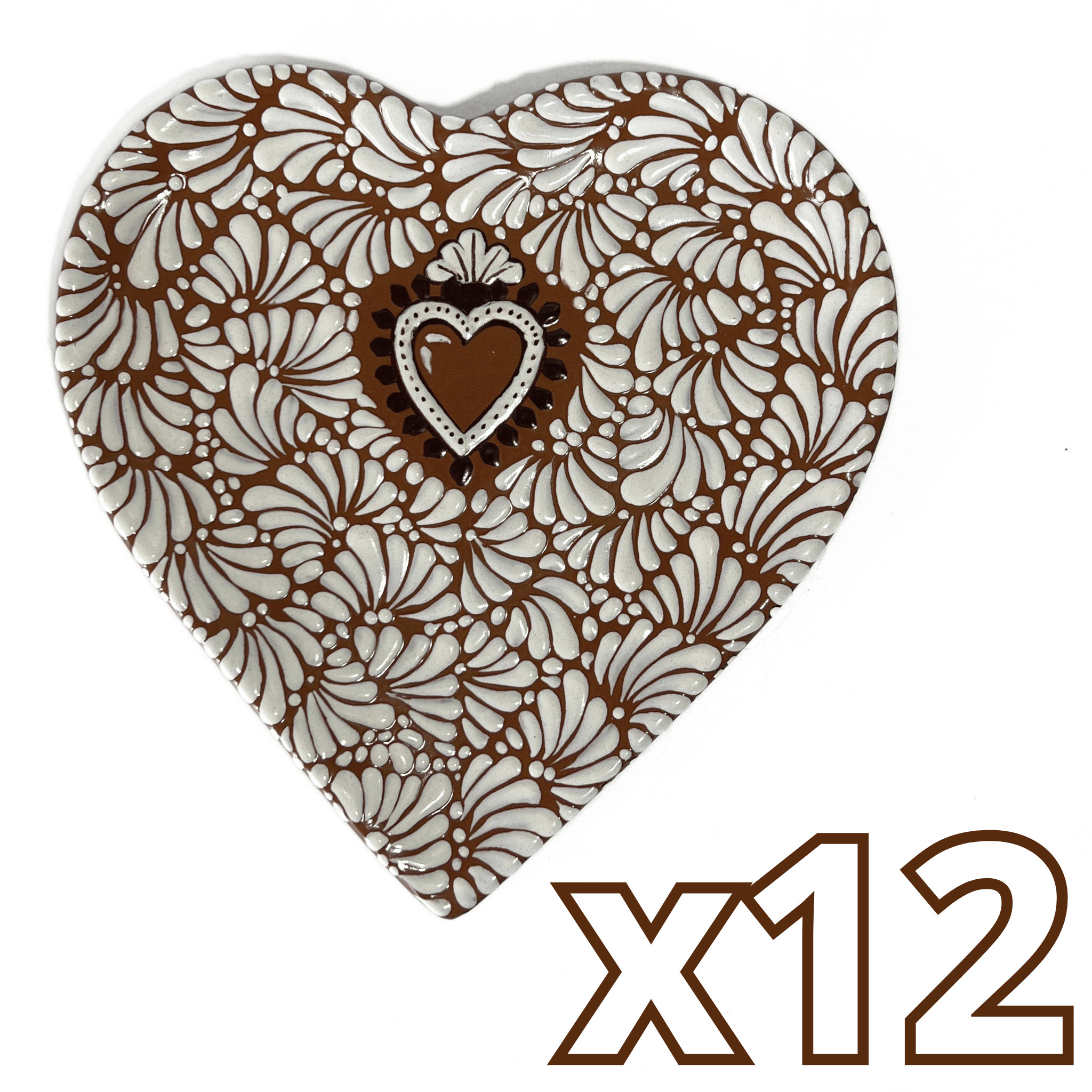 CHAROLA DE CORAZON 25 CM FONDO CAFE MIK BLANCO SAGRADO CORAZON CAFE