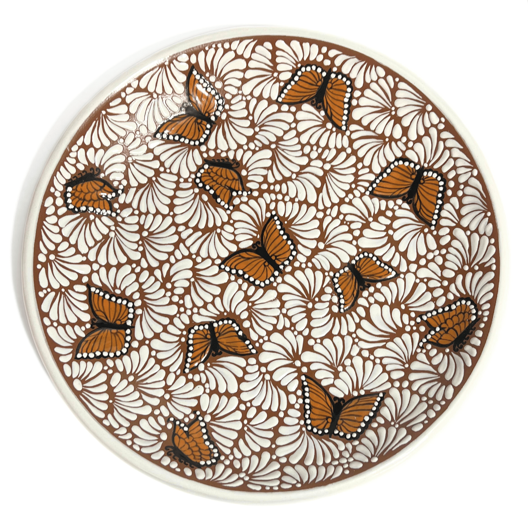 PLATON REDONDO 40 CM FONDO CAFE MIK BLANCO MARIPOSAS