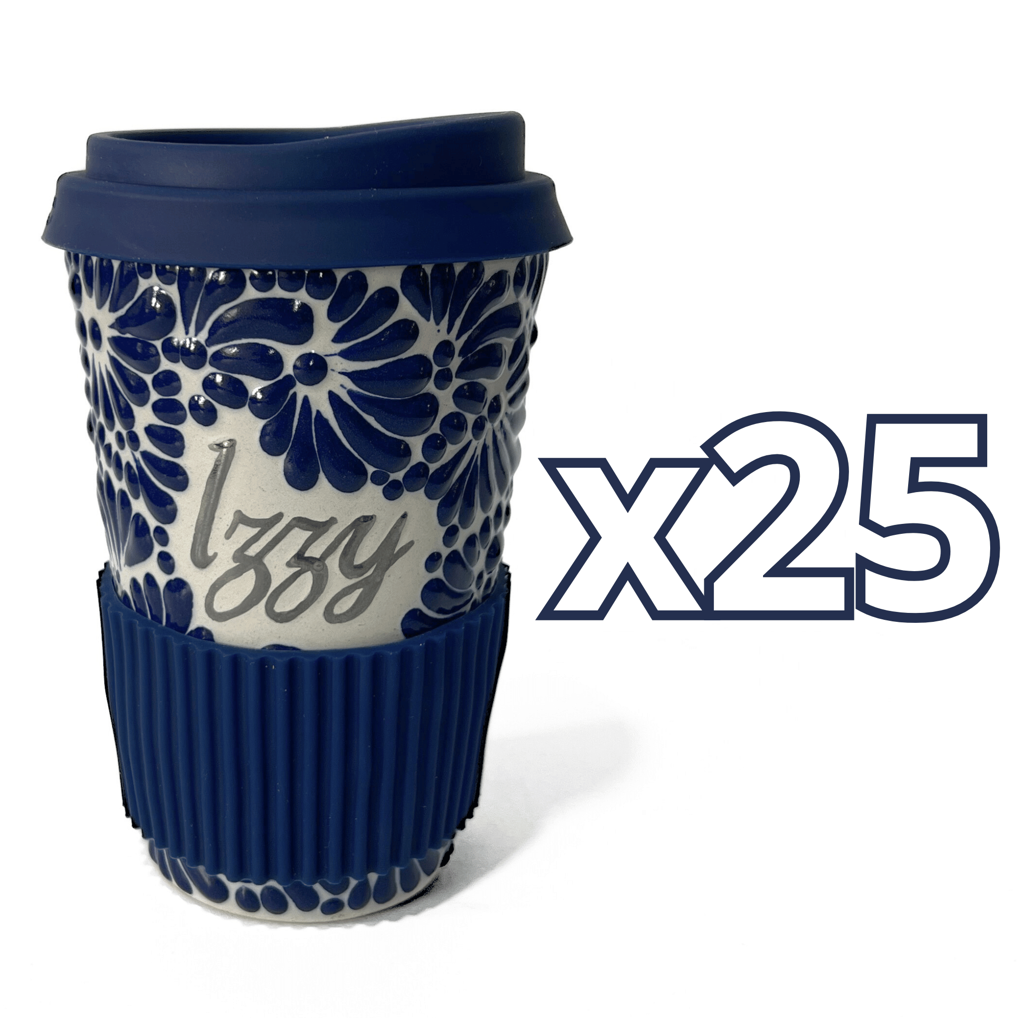TERMO PERSONALIZADO 15 CM SIN ASA FONDO TRADICIONAL MIK AZUL COBALTO NOMBRE PLATA