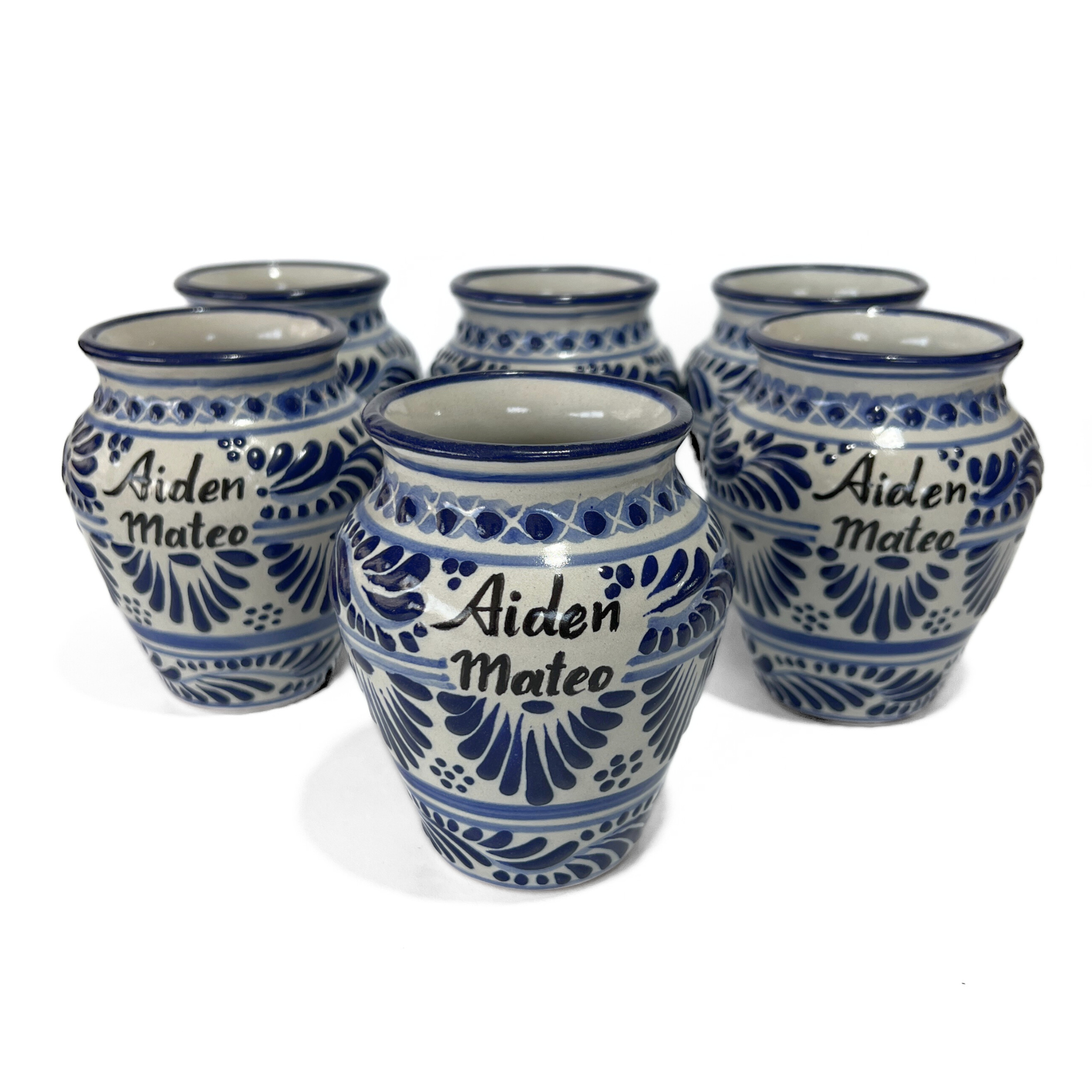 CANTARITO PERSONALIZADO FONDO TRADICIONAL CENEFA AZUL COBALTO NOMBRE