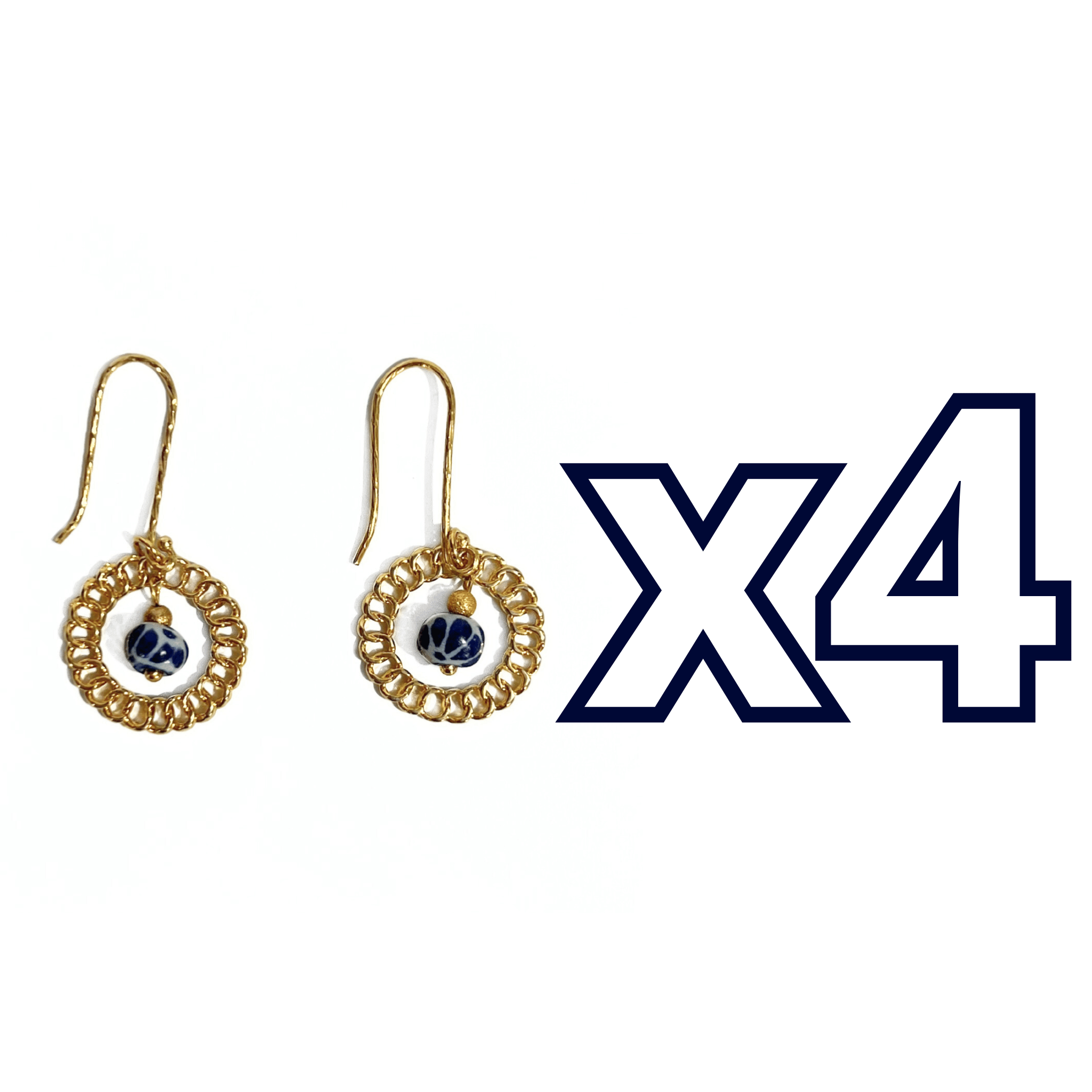 ARETES AROS ESFERA FONDO TRADICIONAL DECORADO AZUL COBALTO