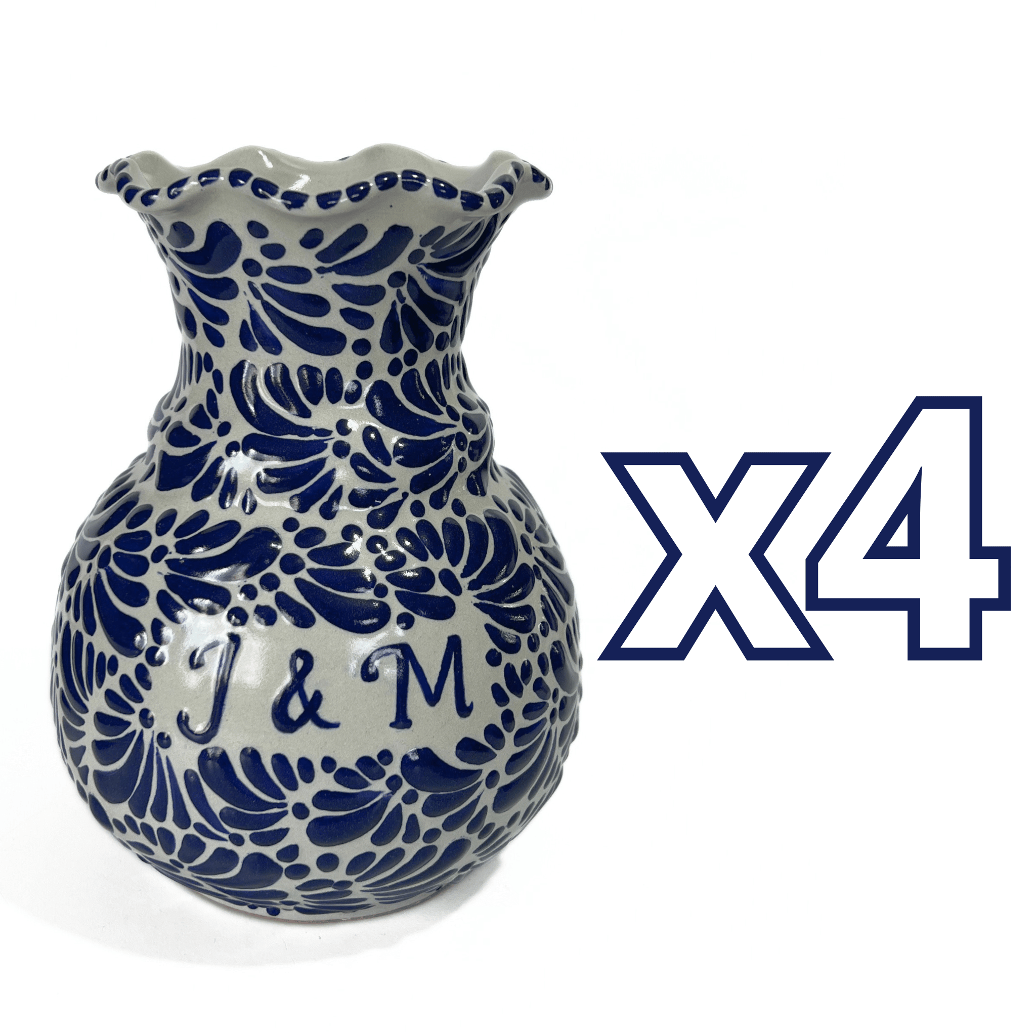 FLORERO ONDAS 20 CM PERSONALIZADO FONDO TRADICIONAL MIK AZUL COBALTO INICIALES
