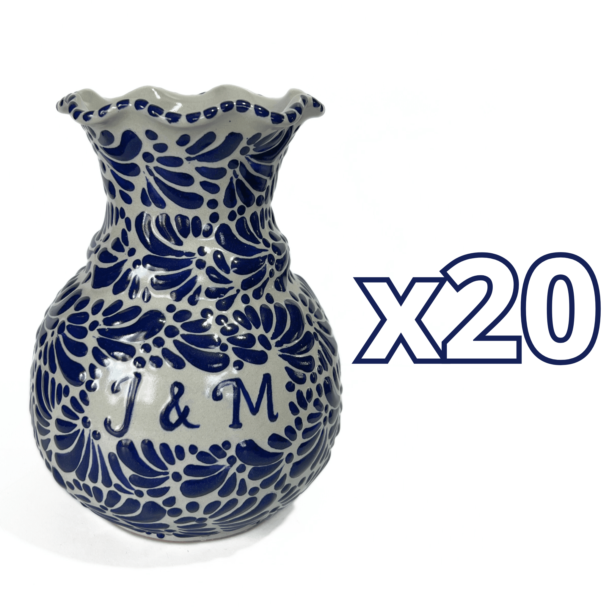 FLORERO ONDAS 20 CM PERSONALIZADO FONDO TRADICIONAL MIK AZUL COBALTO INICIALES